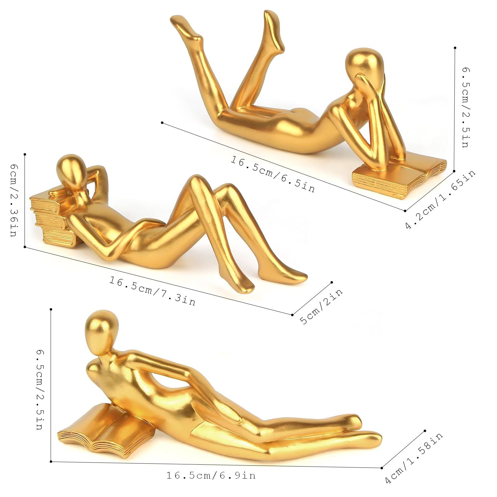 Gold Home Decor Thinker Reading Women Statue for Living Room view 5