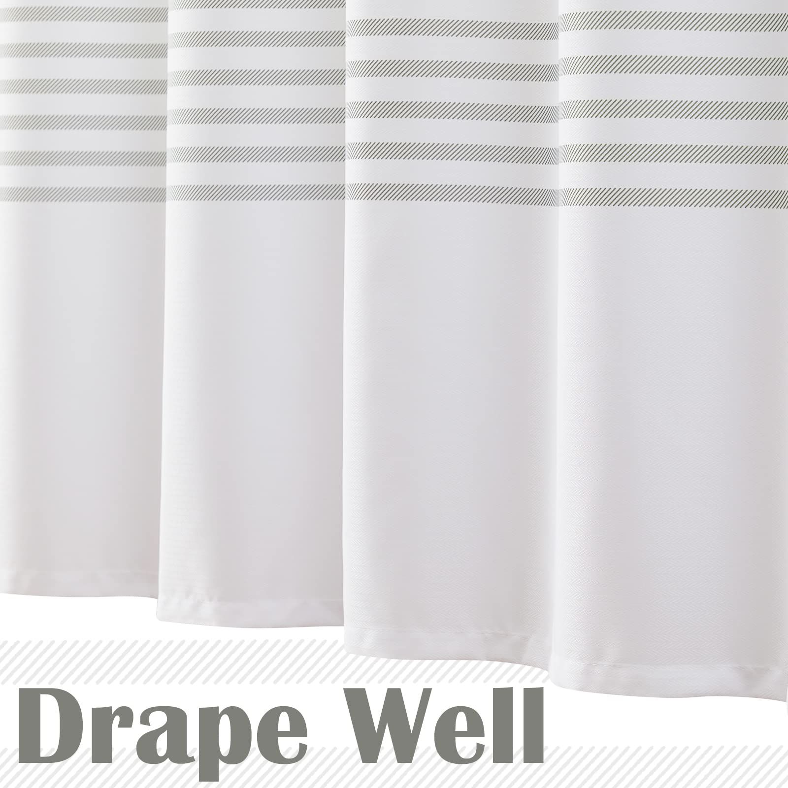 White Shower Curtain with Grey Stripes Fabric Shower Curtain for Bathroom view 5