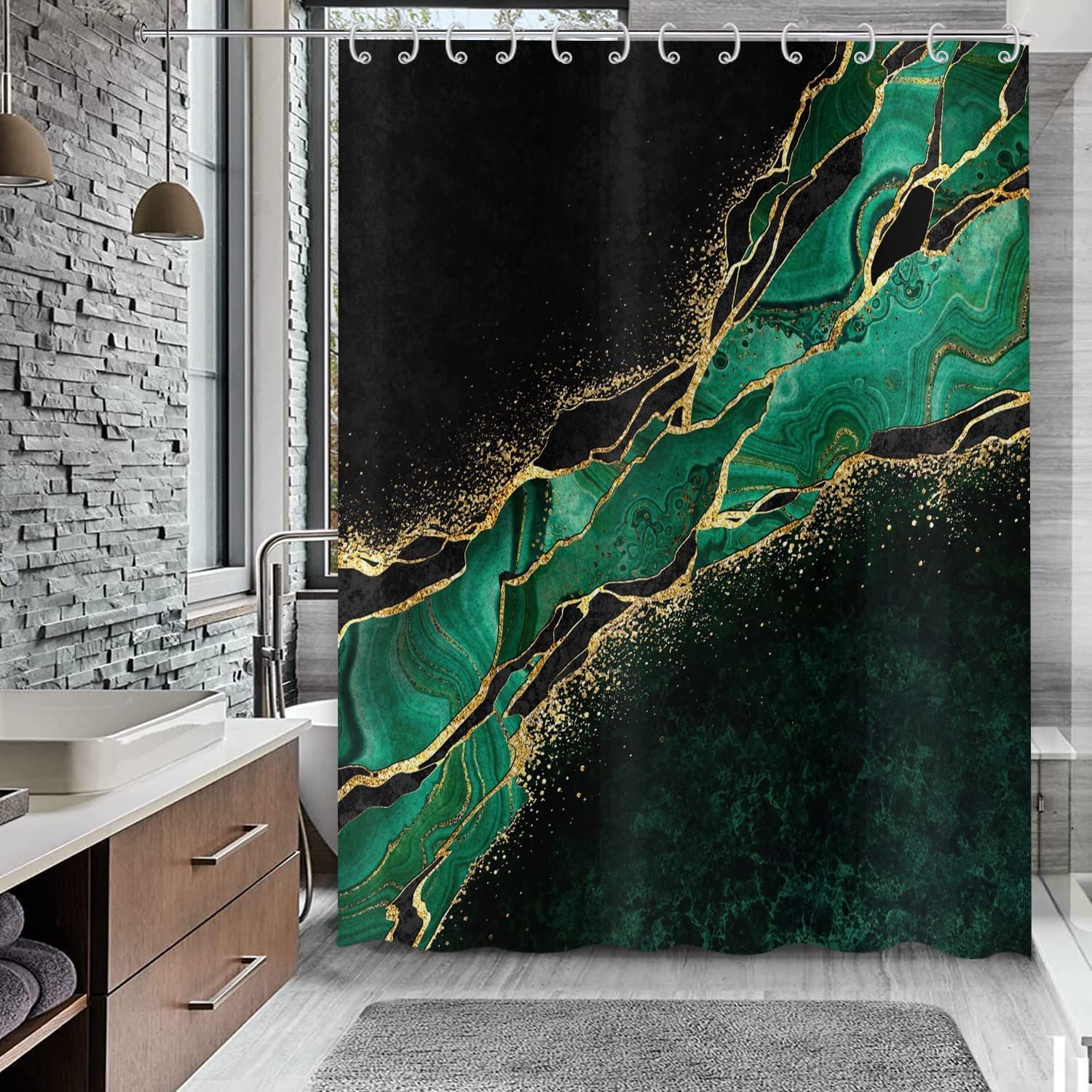 Black Green Marble Shower Curtain
