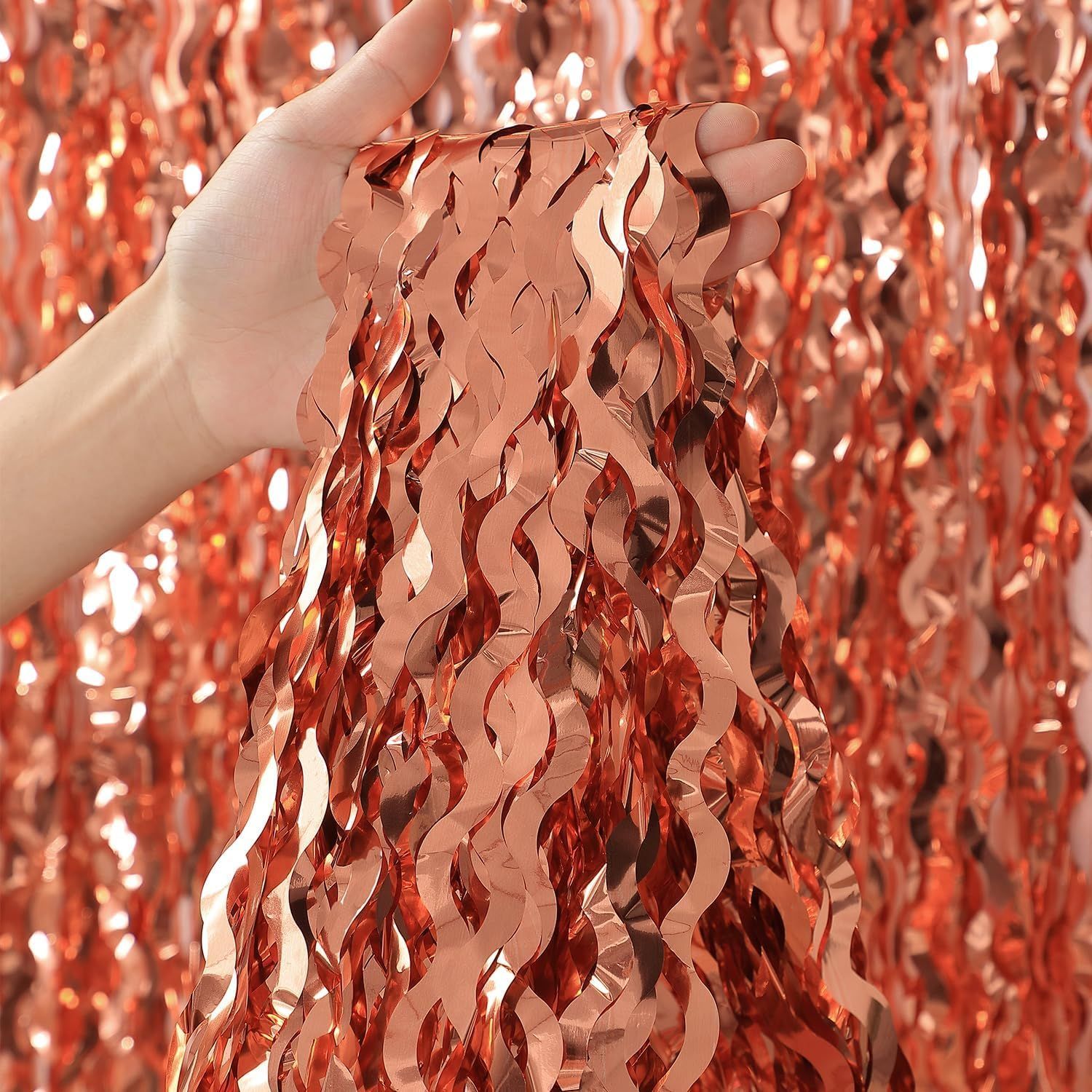 Wavy Rose Gold Fringe Curtain - 3.3 ft x 6.6 Feet