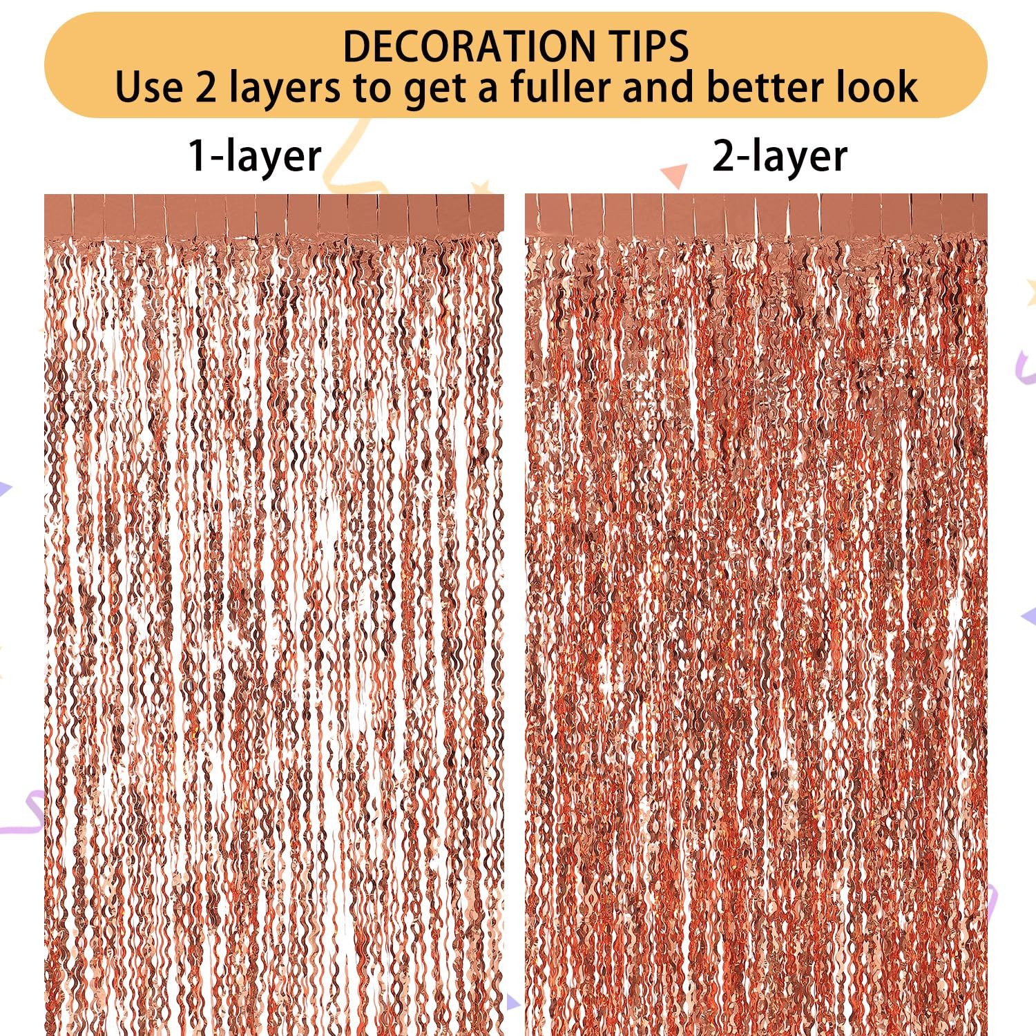 Wavy Rose Gold Fringe Curtain - 3.3 ft x 6.6 Feet view 4