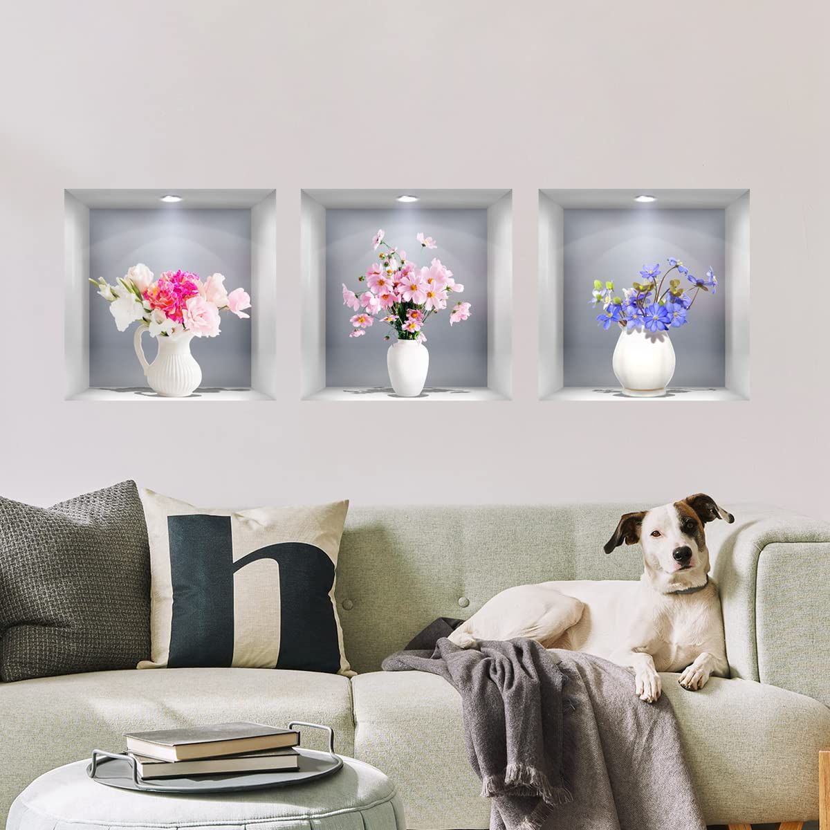 3D Vase Wall Stickers White Vases Daisy Flower Wall Decal DIY Rose Floral Wall view 3