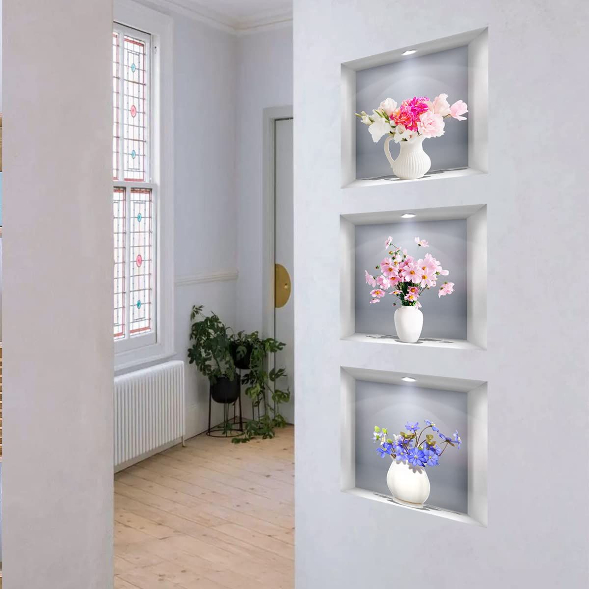 3D Vase Wall Stickers White Vases Daisy Flower Wall Decal DIY Rose Floral Wall view 5