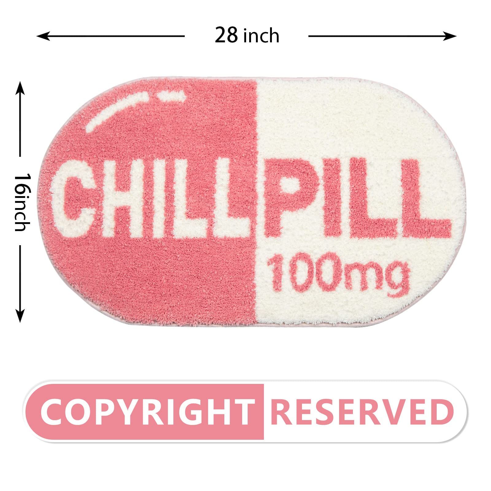 Funny Cute Chill Pill Bath Mat Small Pink Bathroom Rugs Bathroom Decor view 3