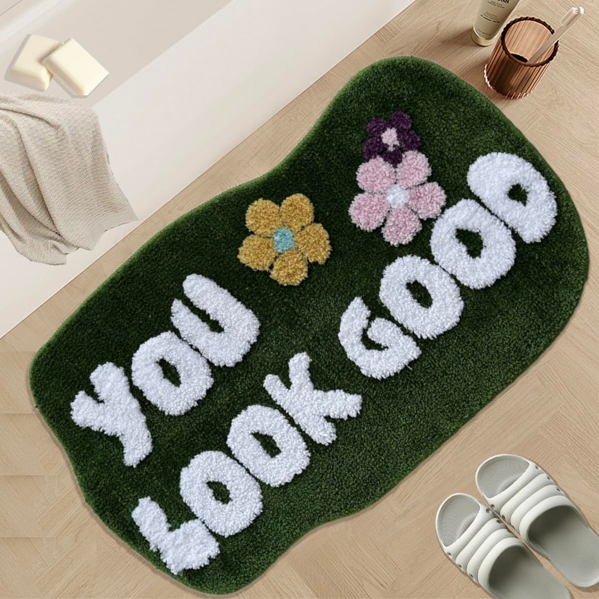 Bath Mat Green Bathroom Rugs Cute Funny Bathroom Decor Door Mat Microfiber