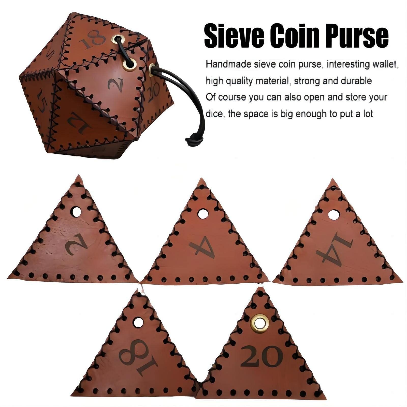 Leather D20 Dice Bag, Polyhedral Dice Pouch Portable Drawstring Bag for view 3