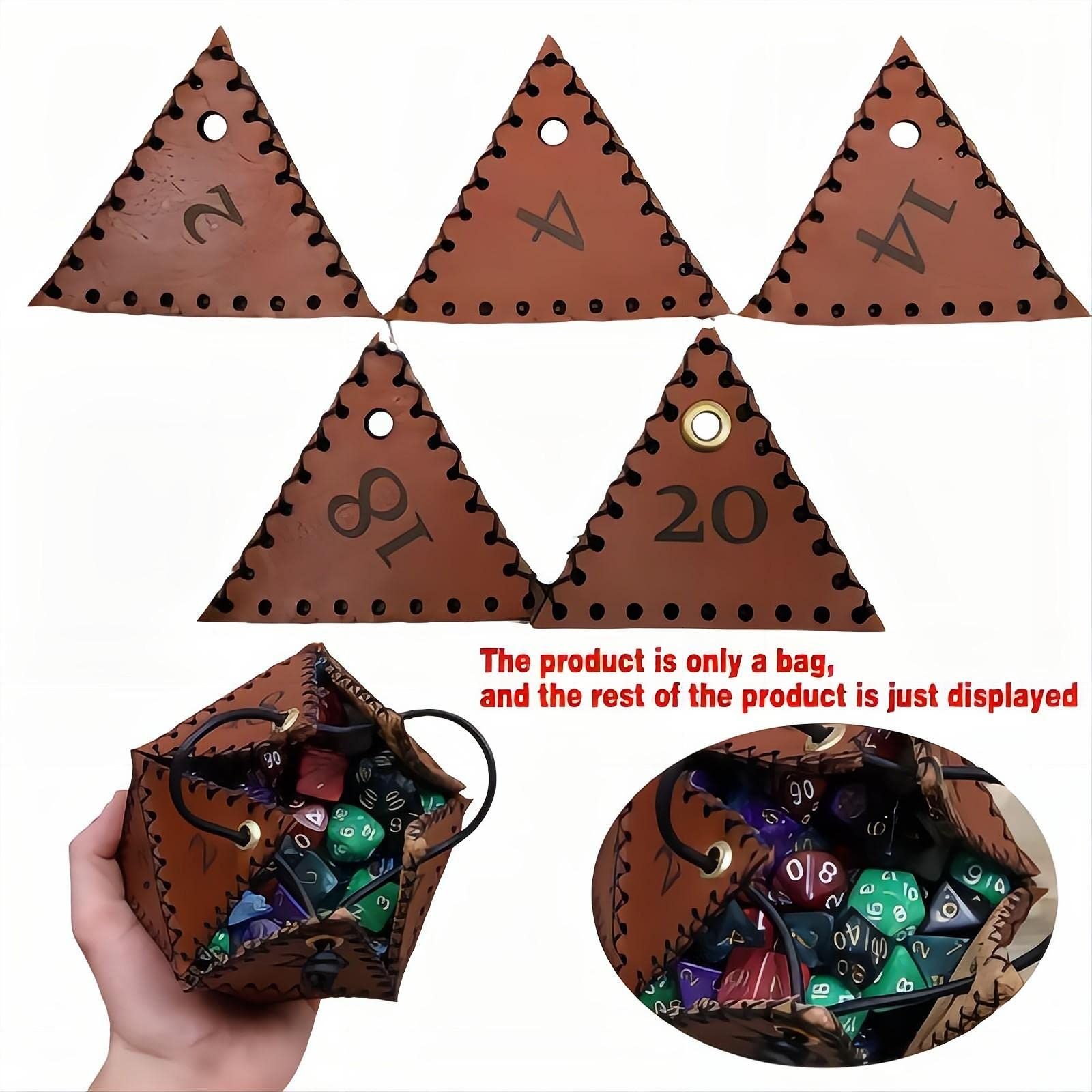 Leather D20 Dice Bag, Polyhedral Dice Pouch Portable Drawstring Bag for view 4