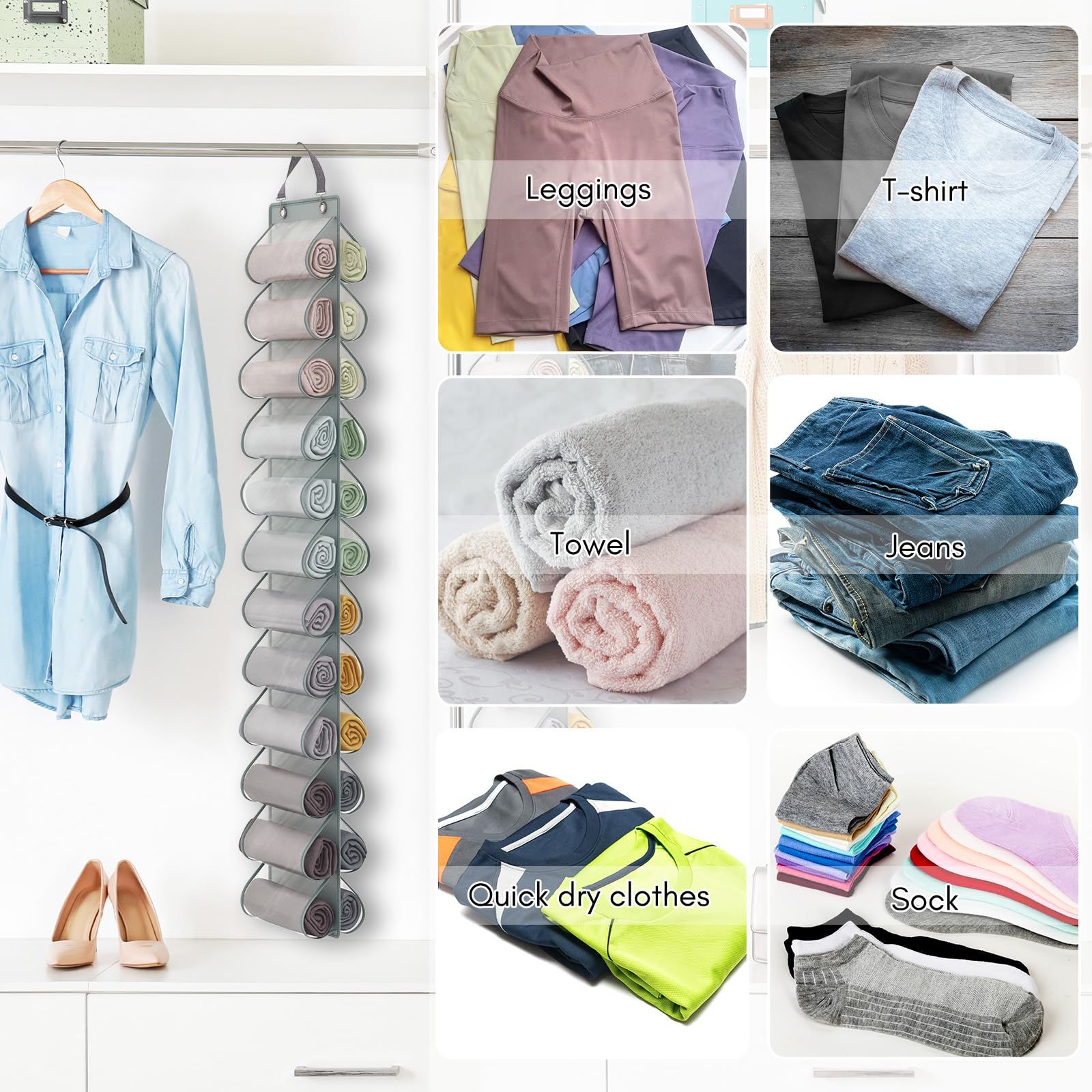 Legging Storage Bag Storage Hanger Closet Organization Holds 24 Leggings or Shirts view 5