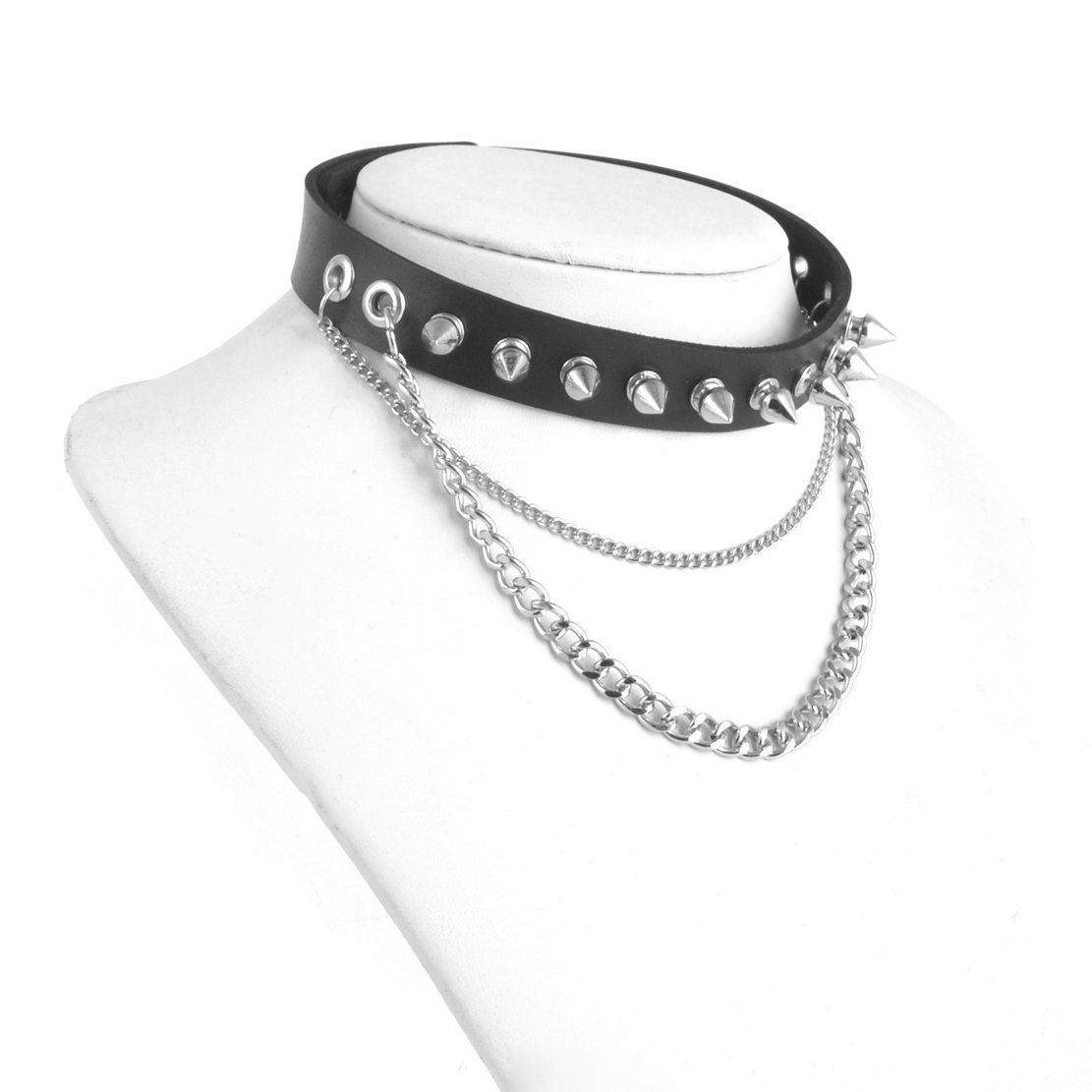 Fashion Women Men Cool Punk Goth Metal Spike Studded Link Leather Collar view 2
