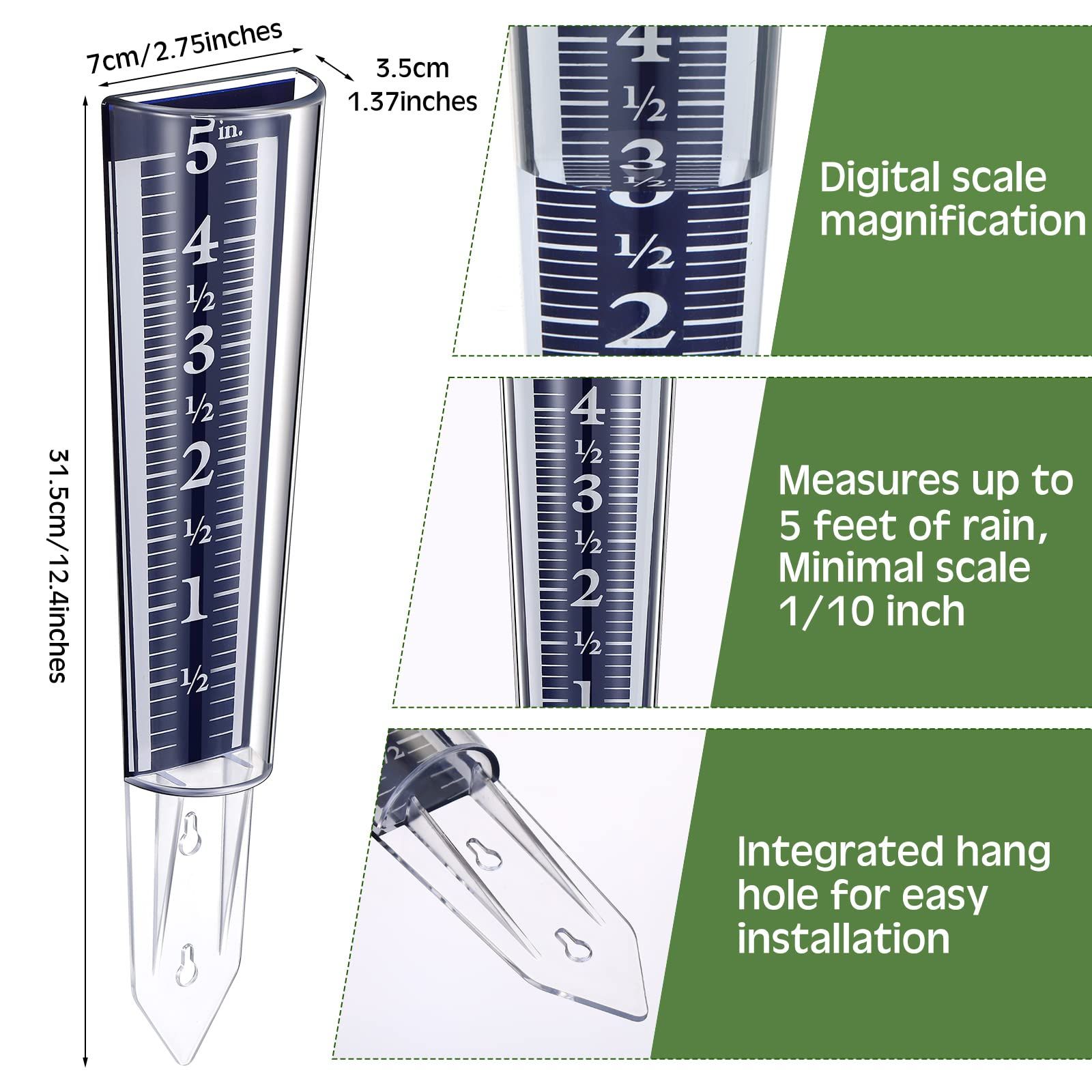 2 Pcs 5 Inch Capacity Rain Gauge Outdoor Easy to Read Rain Gauge for Yard view 2