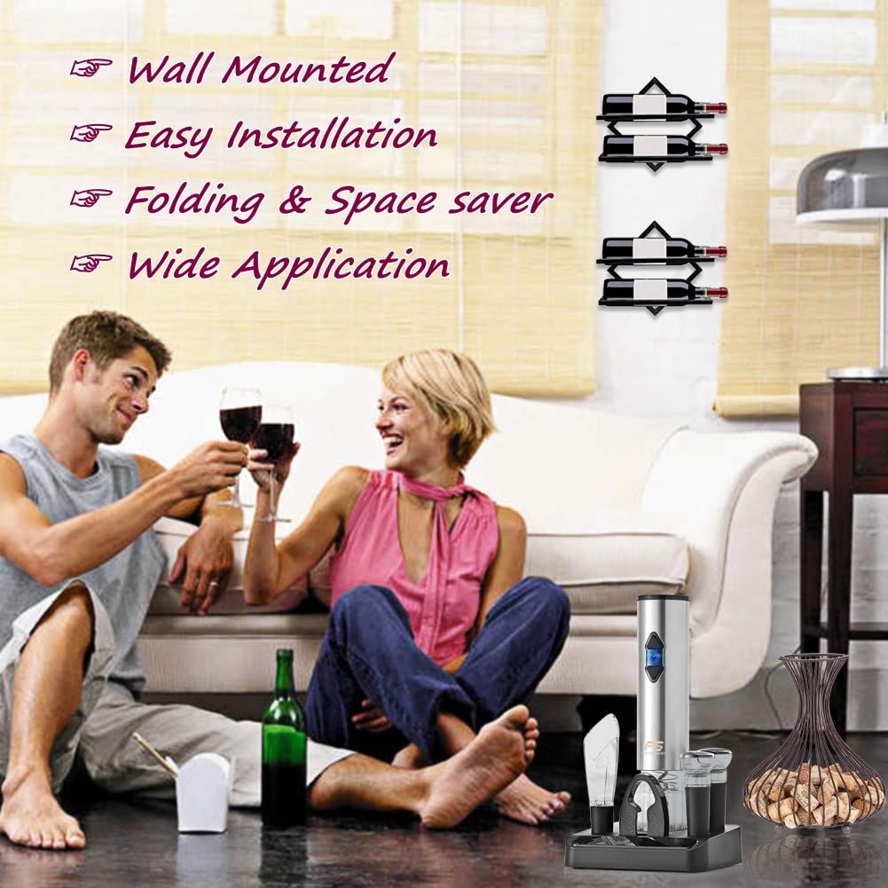 2Pcs Metal Wall Mounted Wine Rack Hanging Wine Bottle Holder Wall Organizer view 4