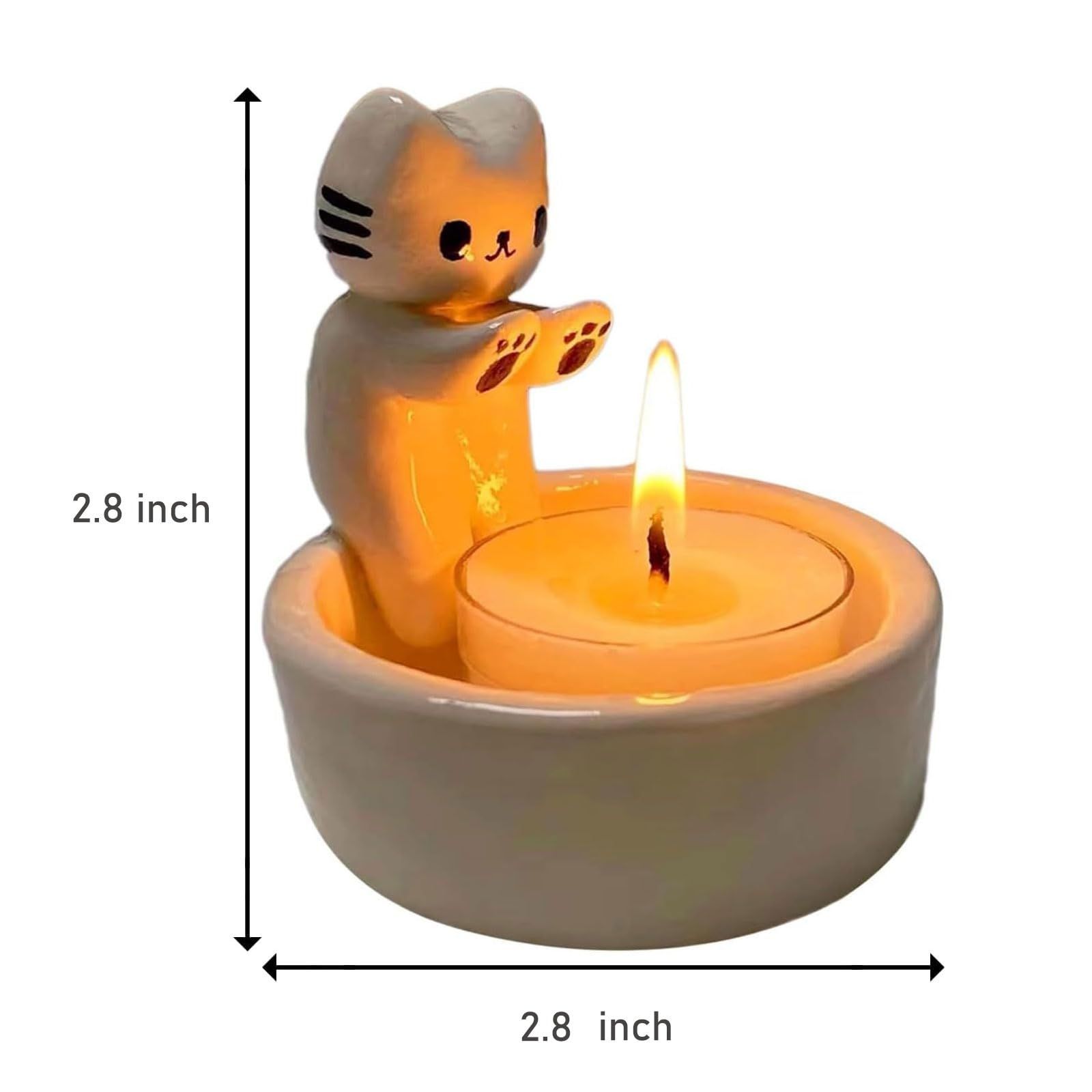Kitten Candle Holder, Handmade Ceramic Candlestick,Cartoon Kitty Warming Its view 2