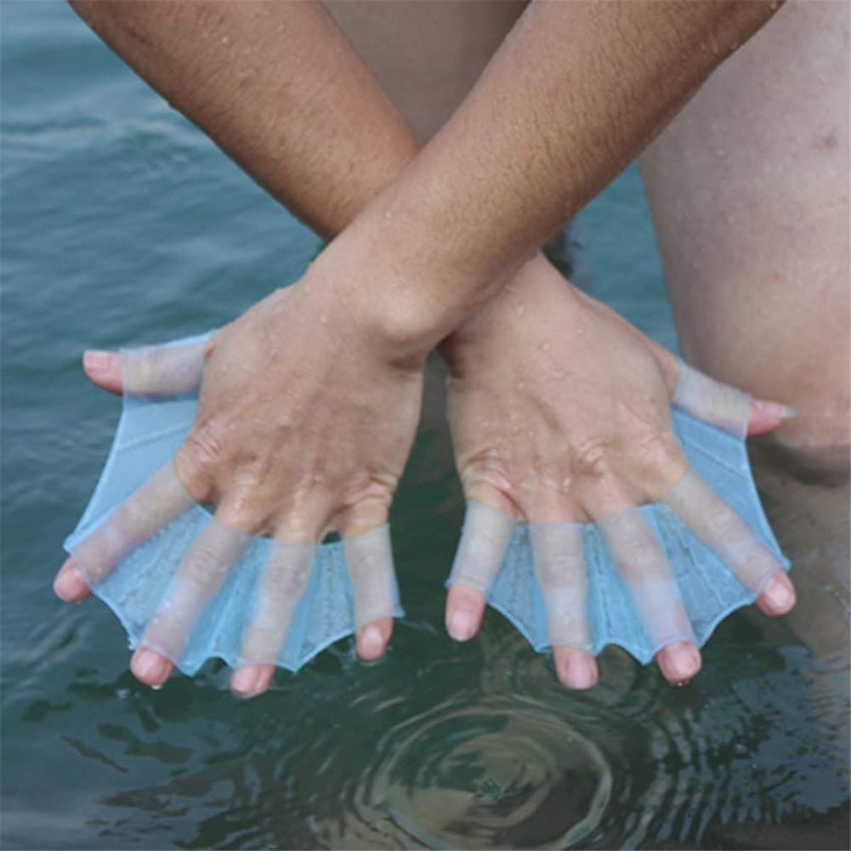 3 Pair Silicone Swimming Gloves Finger Frog Type Webbed Aquatic Training Water view 3