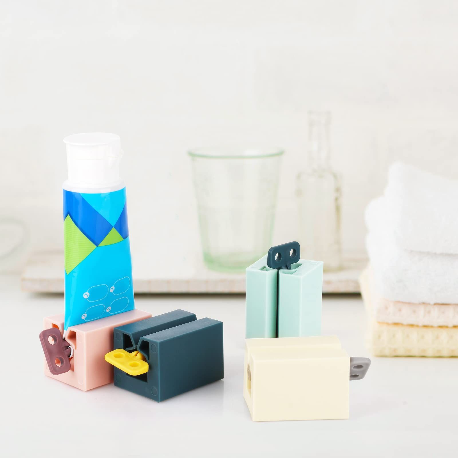 Rolling Toothpaste Squeezer Set of 4 Standing Toothpaste Holder Bathroom view 4