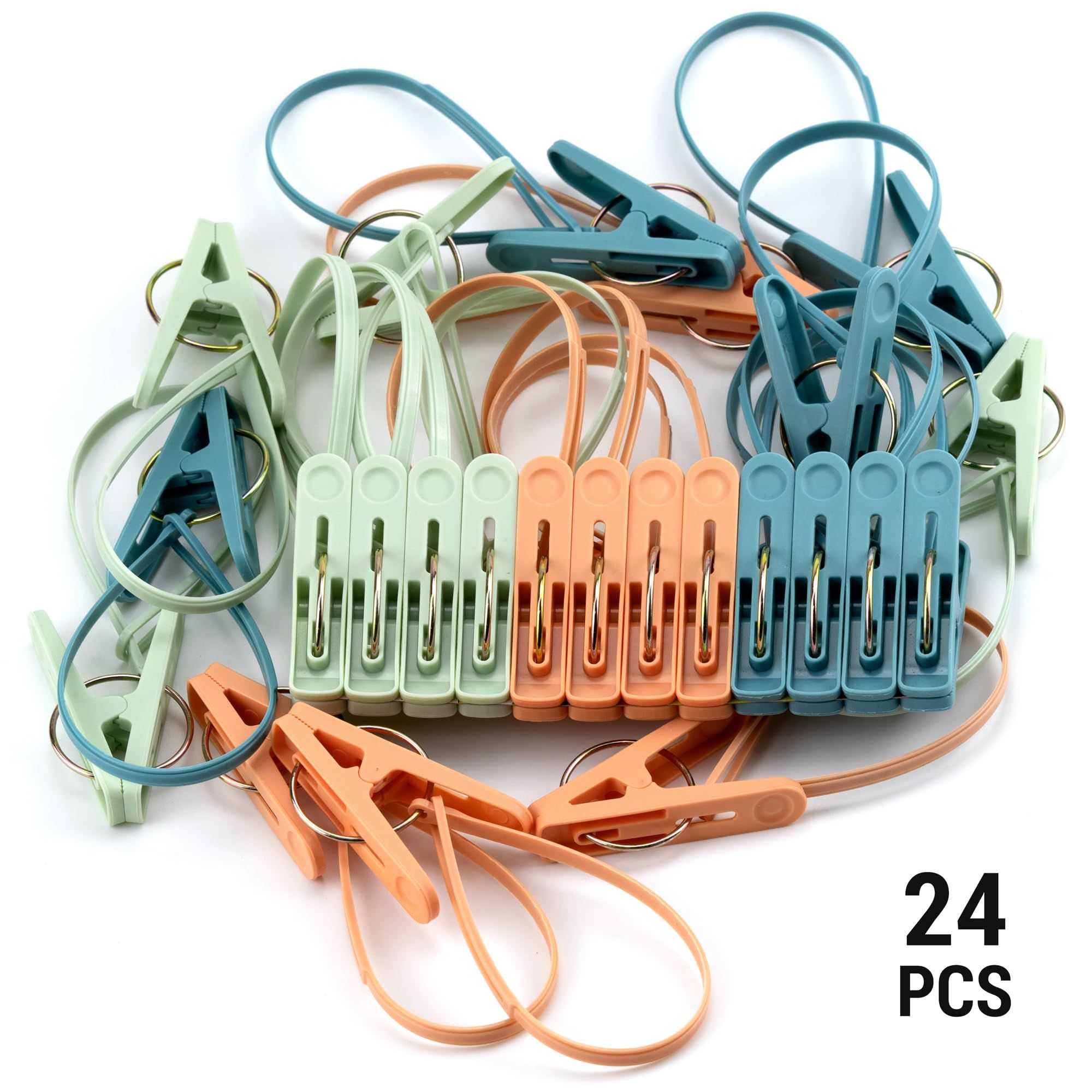 24 Pack Clothes Pins Clothes Peg Clip Pins with Plastic Rope for Clothesline view 2