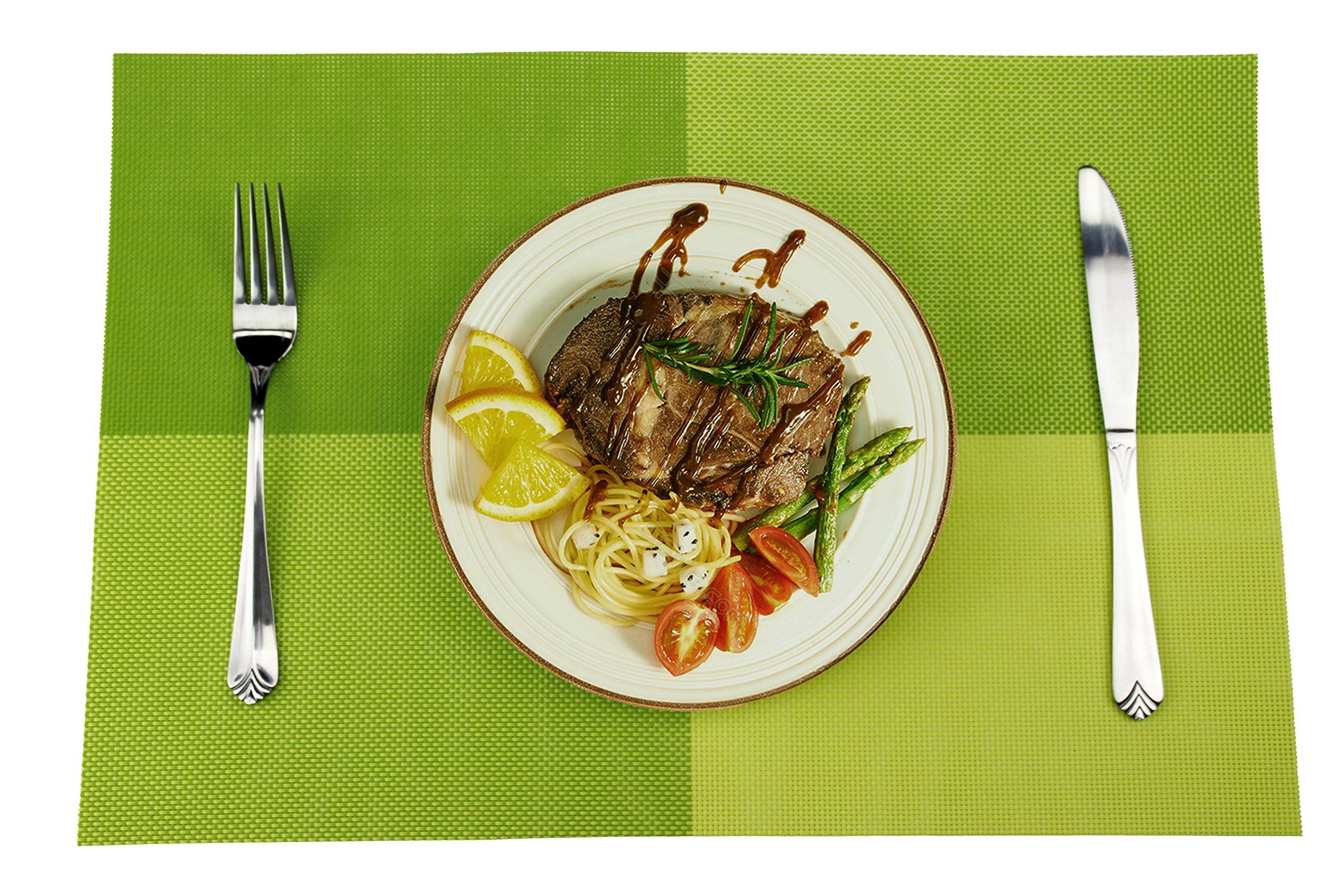 Deluxe PVC Woven Vinyl Non-Slip Heat-Resistant Grid Green Placemats Kitchen view 2