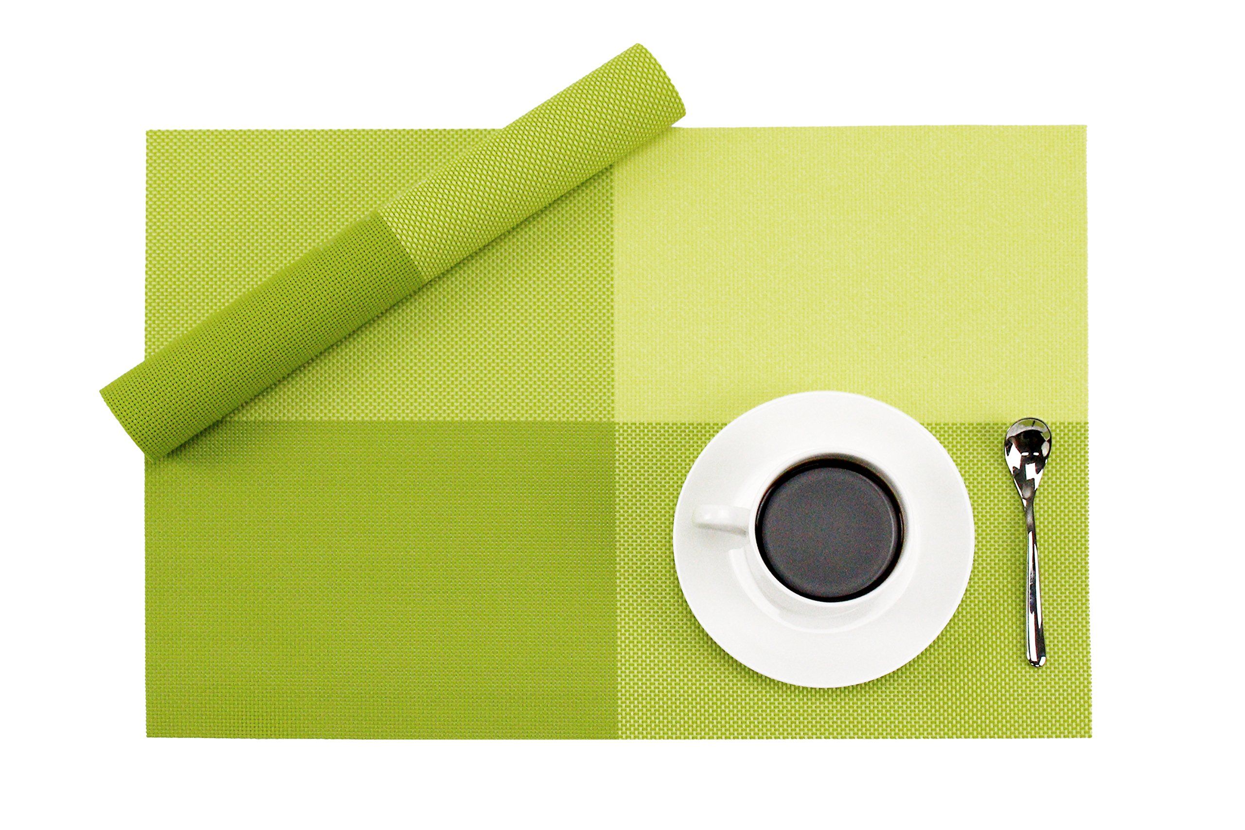 Deluxe PVC Woven Vinyl Non-Slip Heat-Resistant Grid Green Placemats Kitchen view 3