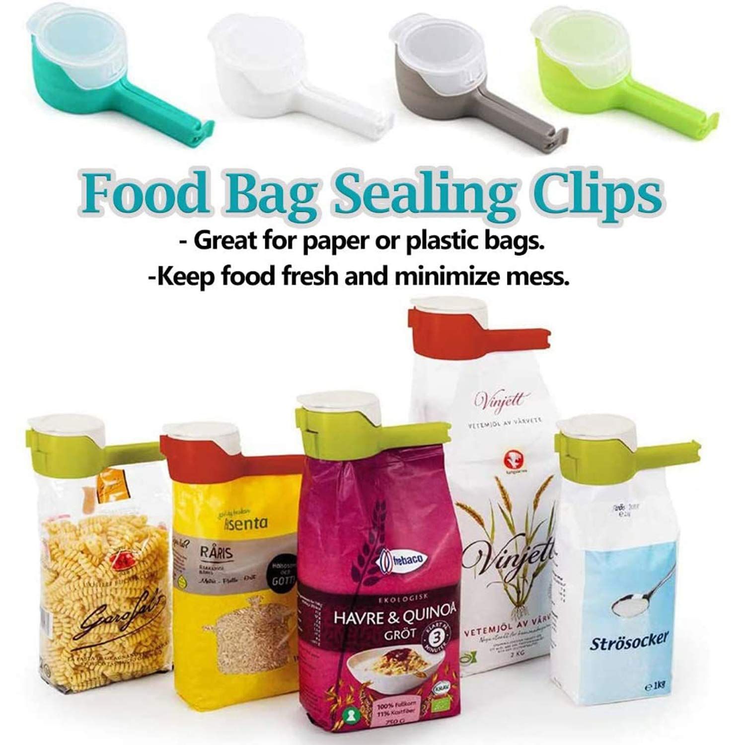 Bag Clips for Food Set - 4pk Food Clips to Seal Pour Food Storage Bag Clip view 5