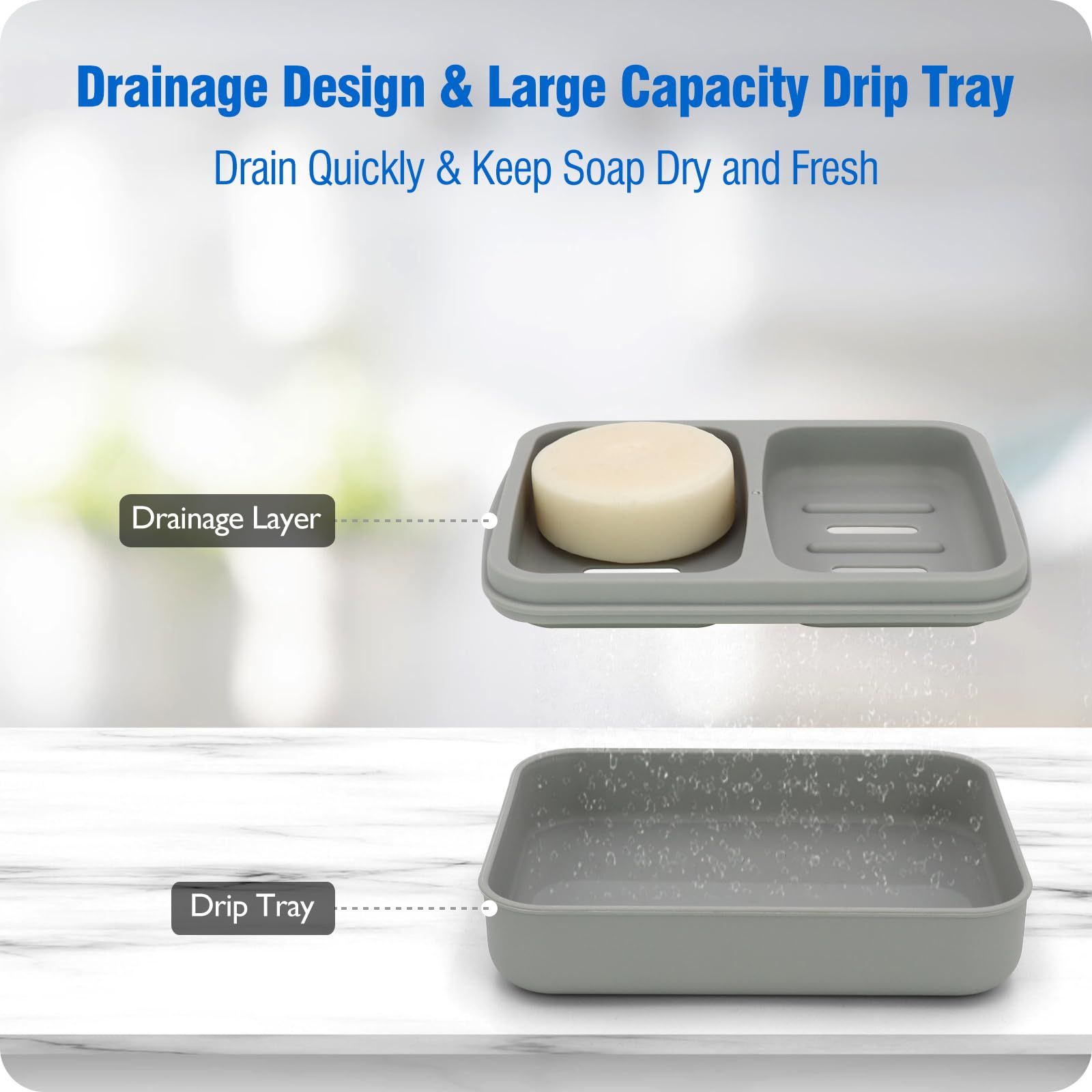 Double Soap Dish, Dual Compartment Soap Holder, Bar Shampoo Holder with view 3