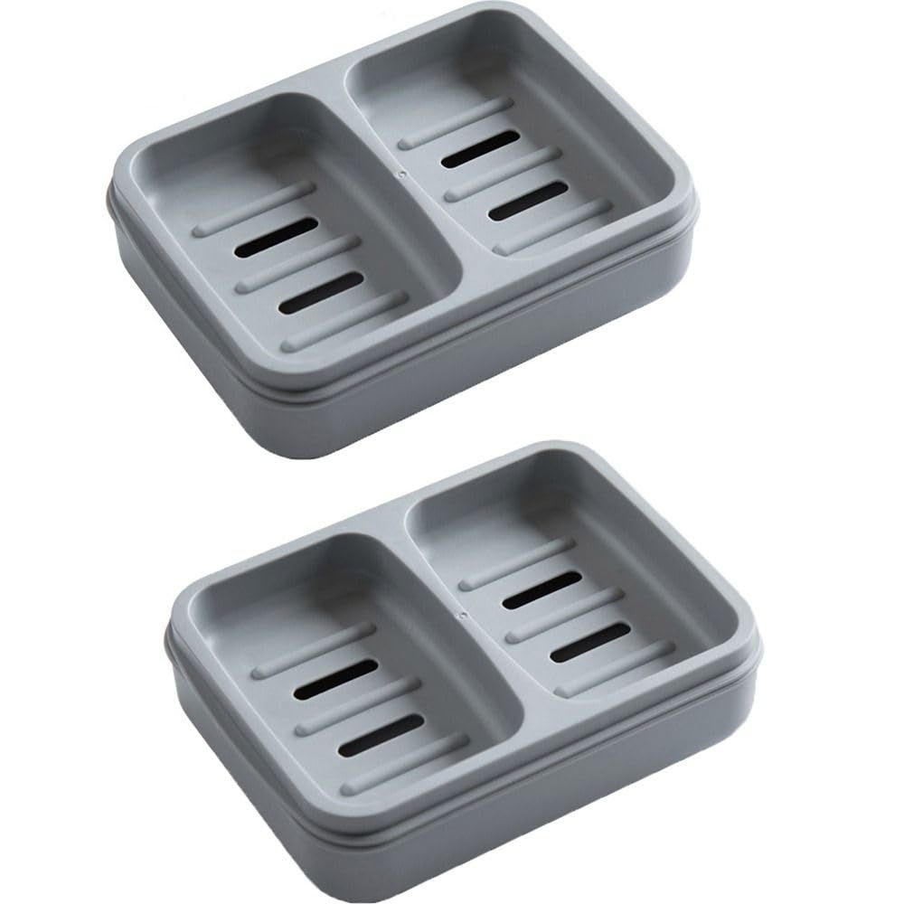 Double Soap Dish, Dual Compartment Soap Holder, Bar Shampoo Holder with view 4