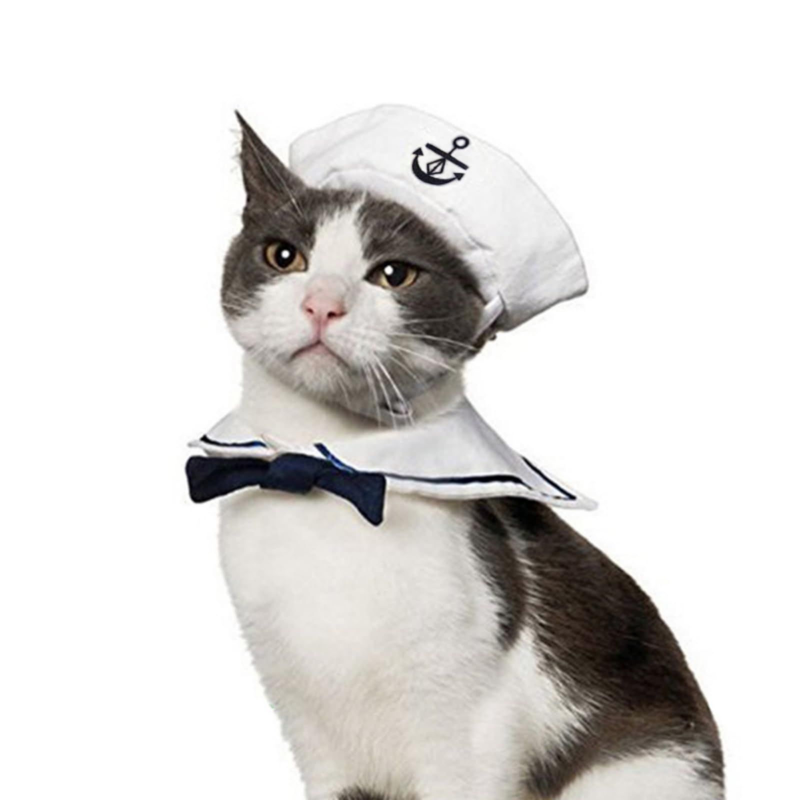 Pet Sailor Costume for Cats Small Dogs Halloween Cat Sailor Hat with Tie