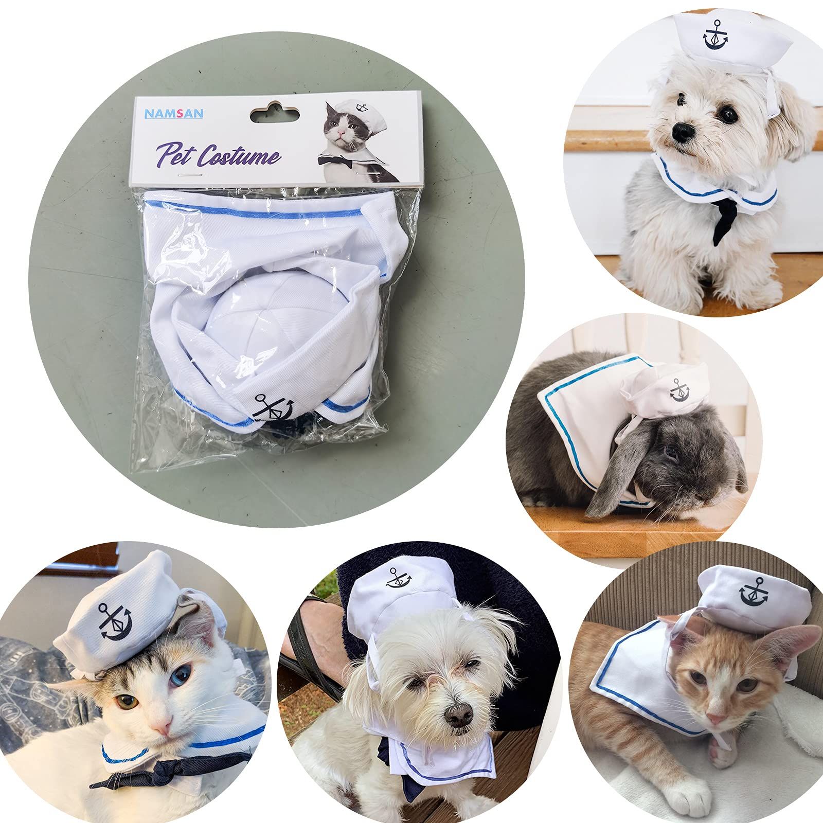 Pet Sailor Costume for Cats Small Dogs Halloween Cat Sailor Hat with Tie view 2