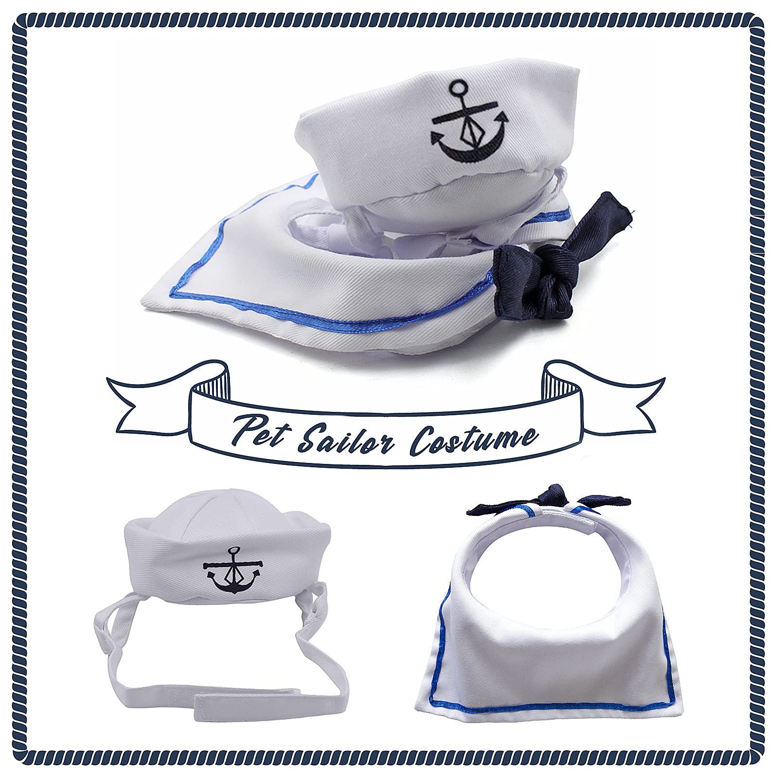 Pet Sailor Costume for Cats Small Dogs Halloween Cat Sailor Hat with Tie view 3