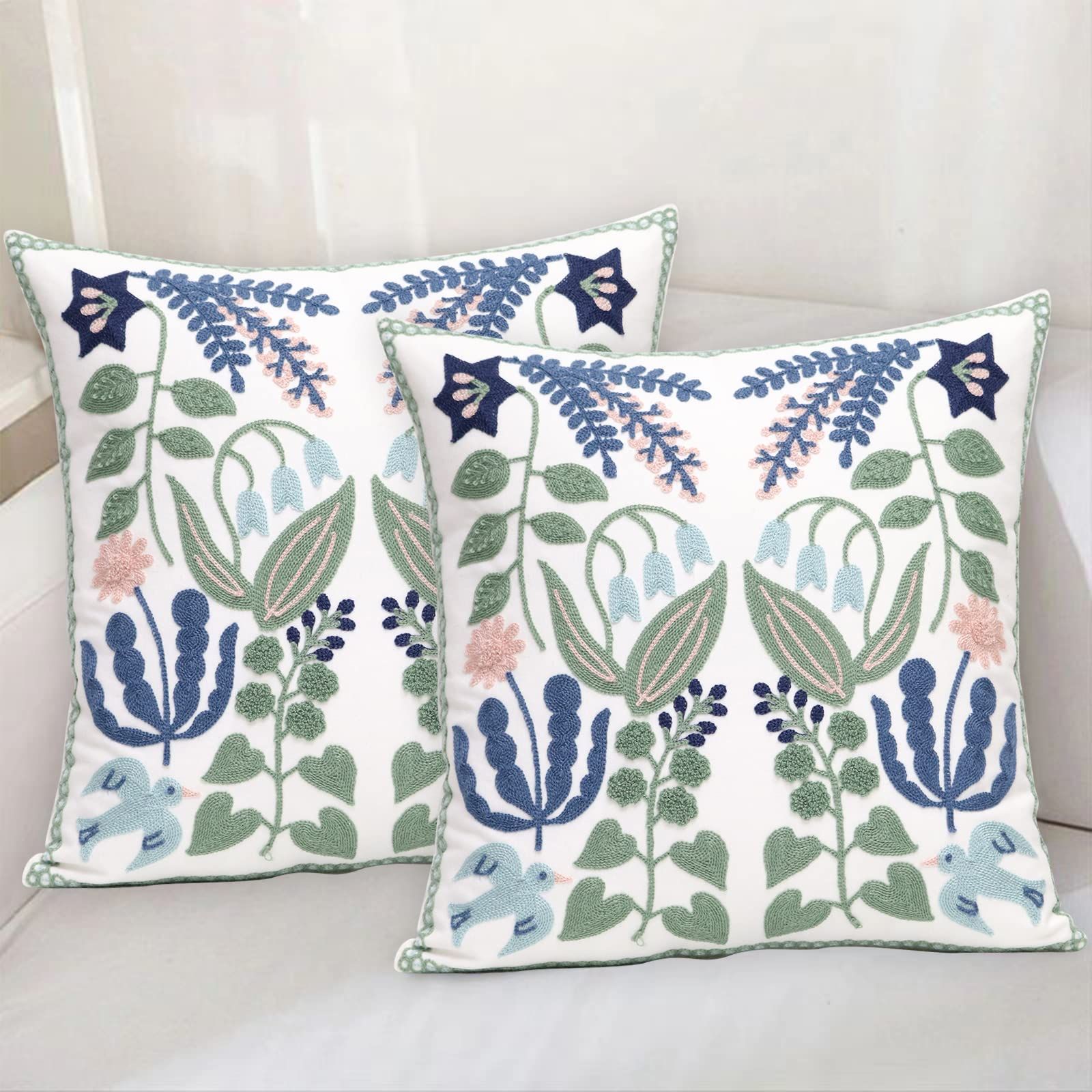 Pack of 2 Embroidered Decorative Throw Pillow Cover 18x18 Inch Farmhouse view 2