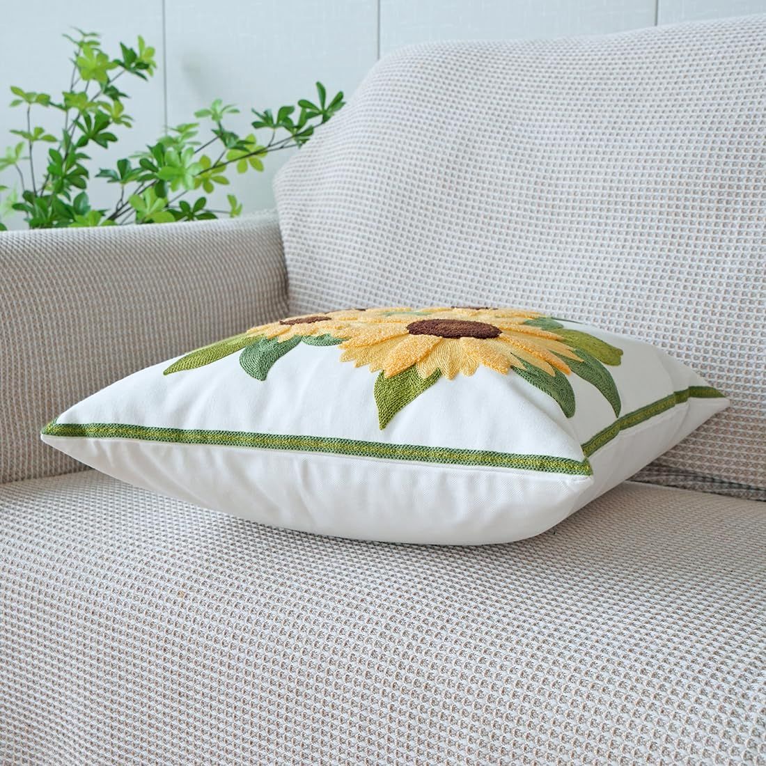 Embroidered Throw Pillow Covers 18x18 inch Pack of 2 Cute Sunflower Decorative view 4