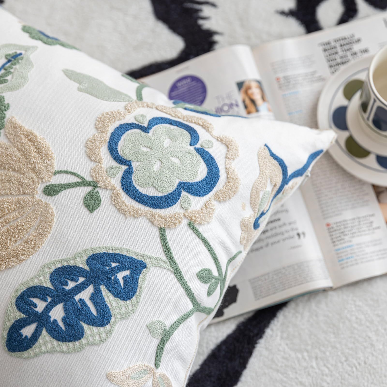 Set of 2 Throw Pillow Covers 18 x 18 Inch Retro Flowers Decorative Square view 5