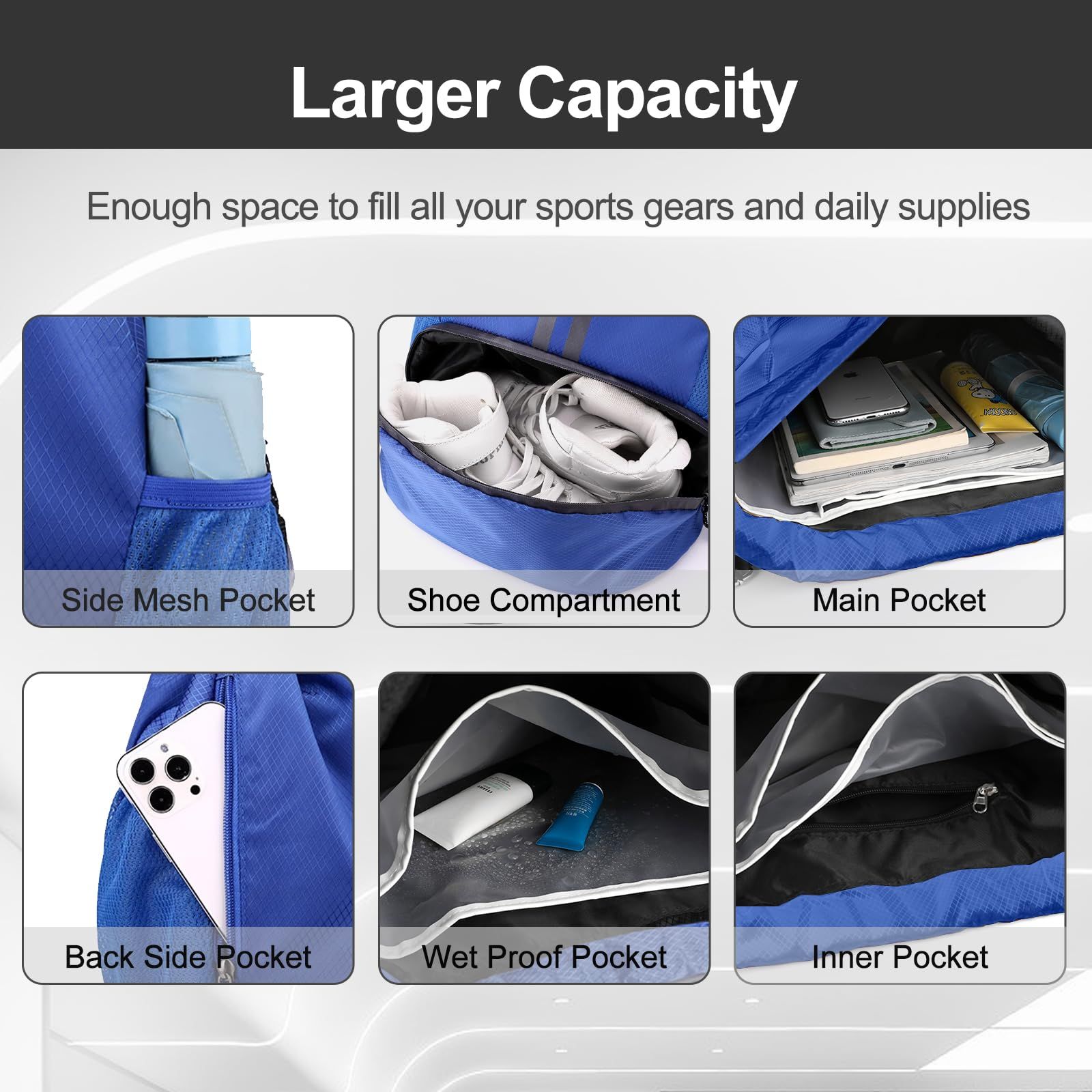 Hoedia Sports Drawstring Backpack - String Swim Gym Bag with Shoes Compartment view 2