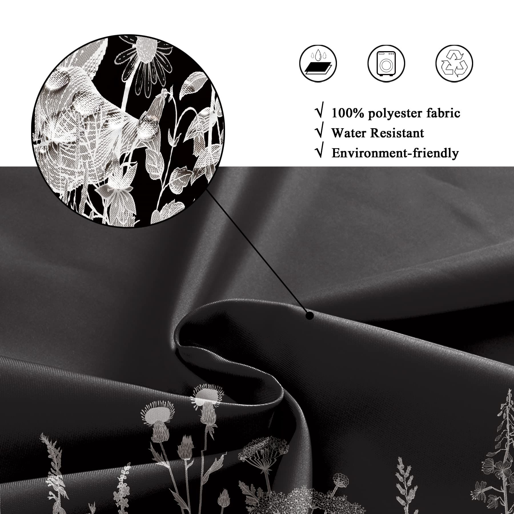 Black Floral Wild Wildflower Shower Curtain Botanical Herbs Plant Nature view 4