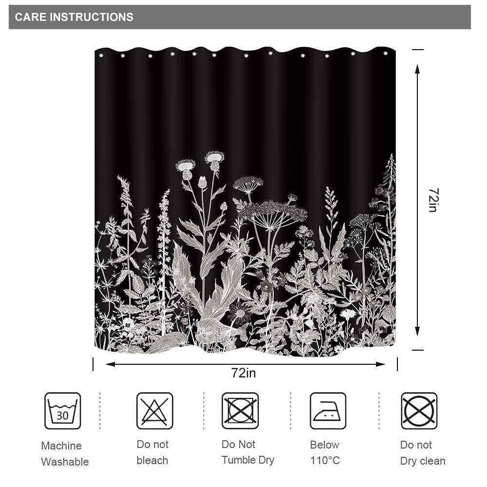 Black Floral Wild Wildflower Shower Curtain Botanical Herbs Plant Nature view 5