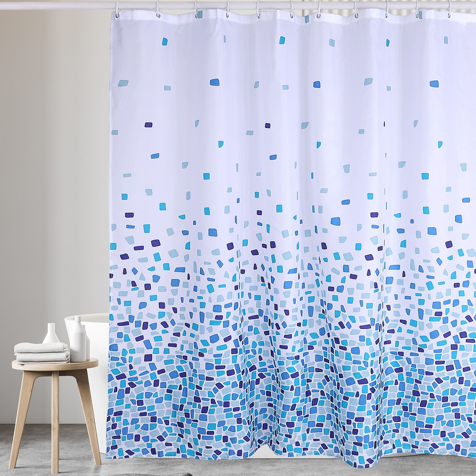 Polyester Blue Mosaic Style Printing Shower Curtain Water Repellent Fabric view 4