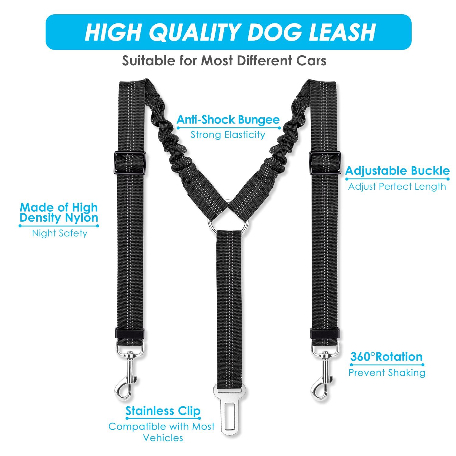 Double Dog Car Seatbelt, Dual Pet Vehicle Safety Seat Belt Adjustable Double view 2