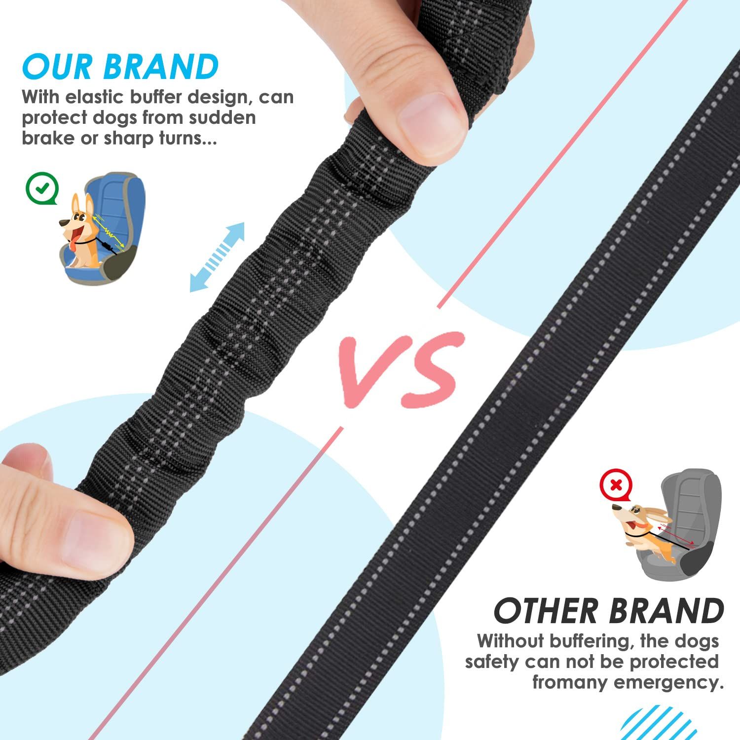 Double Dog Car Seatbelt, Dual Pet Vehicle Safety Seat Belt Adjustable Double view 3