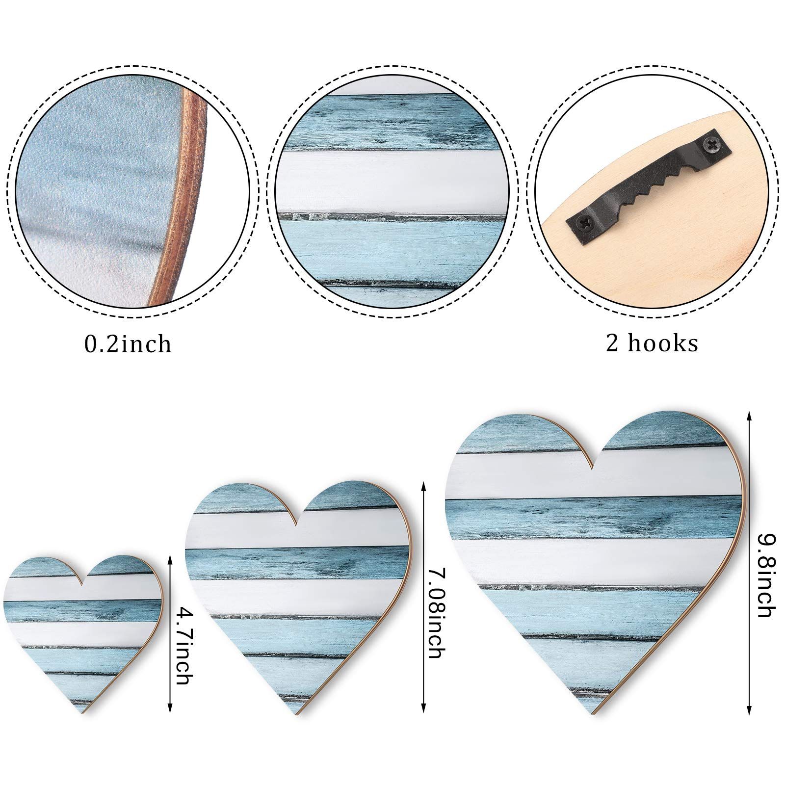 3 Pcs Heart Shaped Wood Sign Buffalo Plaid Decor for Kitchen Bedroom Bathroom view 2