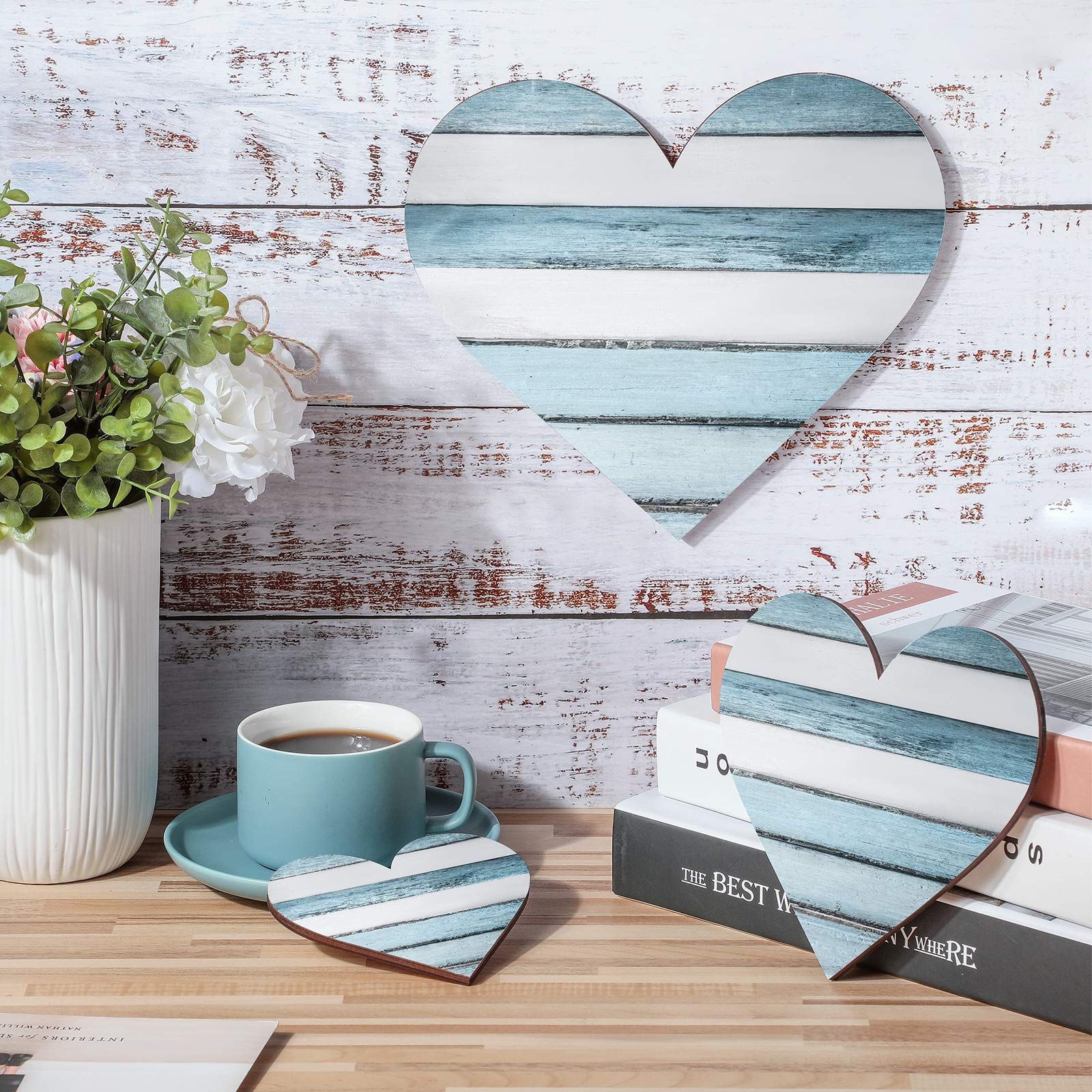 3 Pcs Heart Shaped Wood Sign Buffalo Plaid Decor for Kitchen Bedroom Bathroom view 3