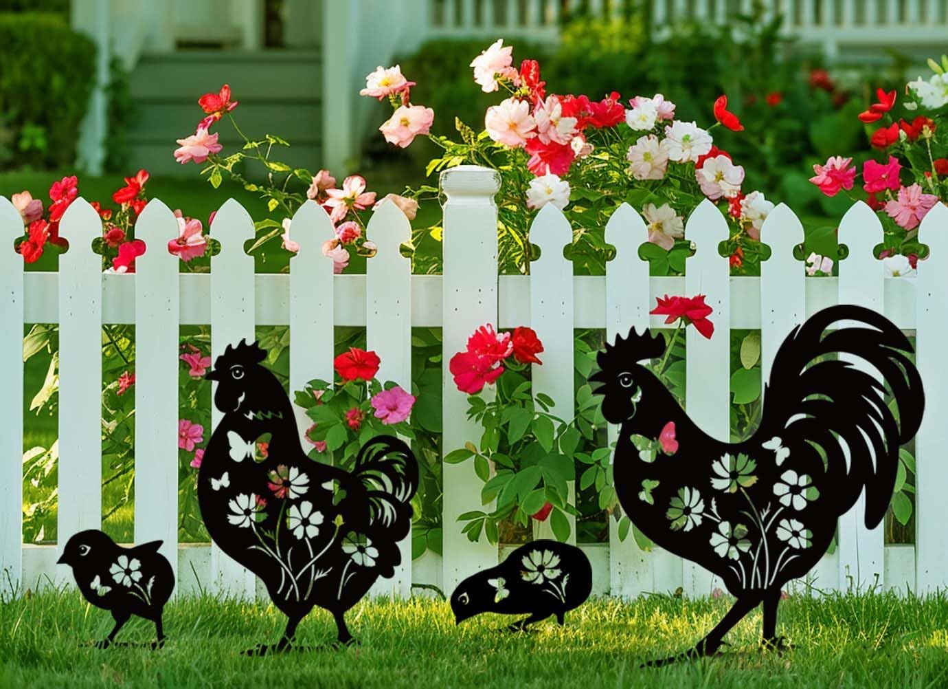 Metal Chicken Garden Decor for Outside view 2