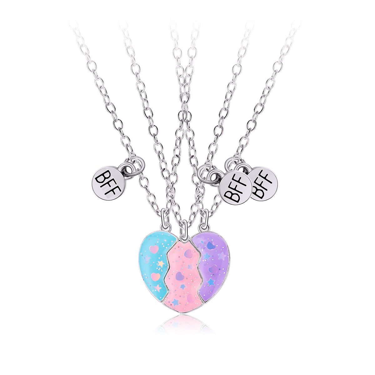 Friendship Necklace Best Friend Necklace for 3 Girls Magnetic Matching Heart