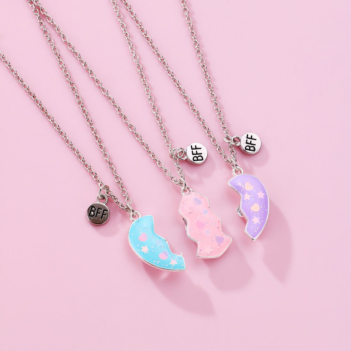 Friendship Necklace Best Friend Necklace for 3 Girls Magnetic Matching Heart view 4