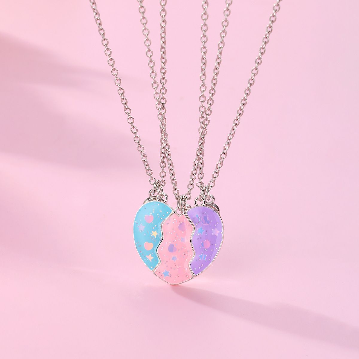 Friendship Necklace Best Friend Necklace for 3 Girls Magnetic Matching Heart view 5