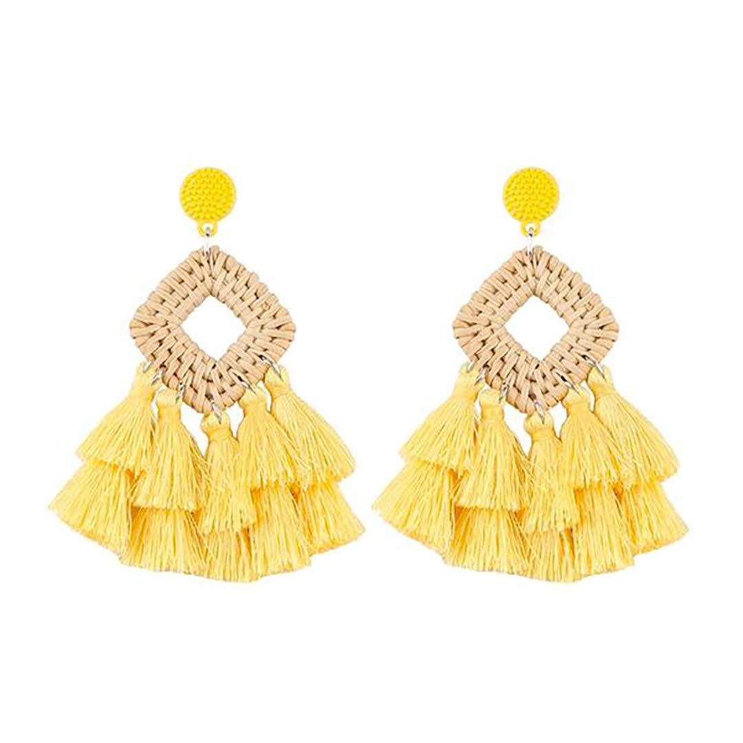 Rattan Tassel Earrings for Women Bohemian Statement Handmade Woven Drop Dangle