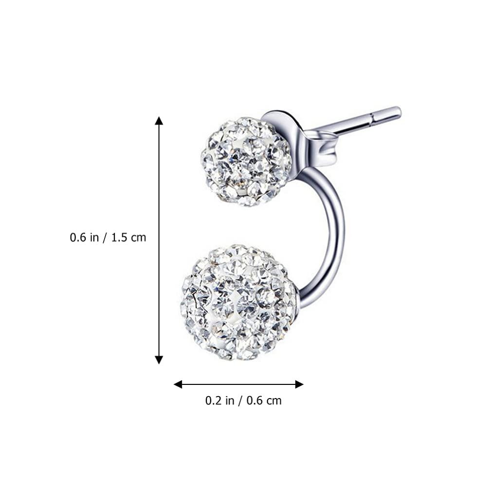 Silver Double Ball Earrings 1 Pair Chic Round Rhinestones Crystal Ear Studs view 2