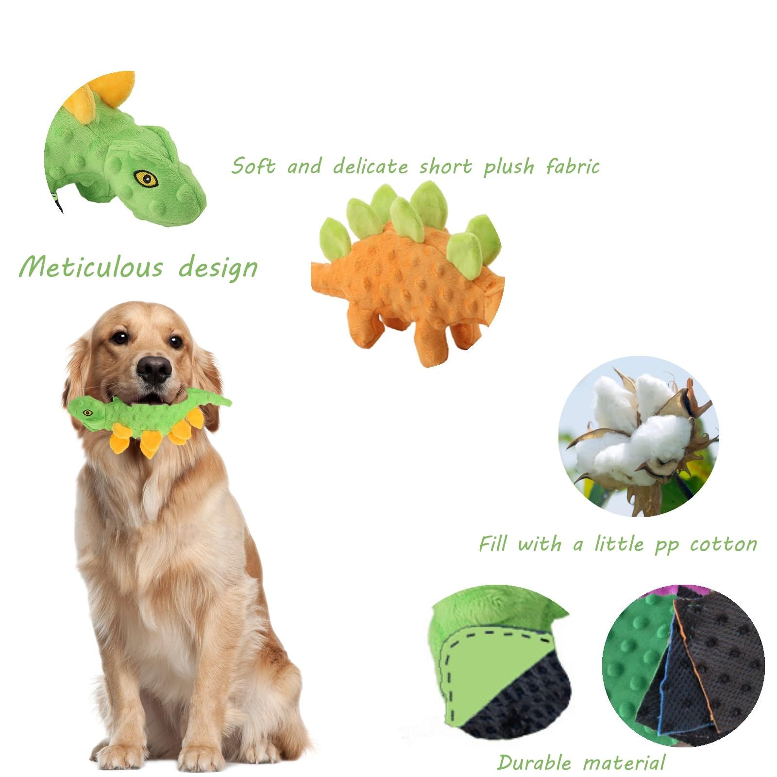 Squeaky Dog Toys for Puppy -No Stuffing Durable Plush Dog Toy with Crinkle Paper view 2