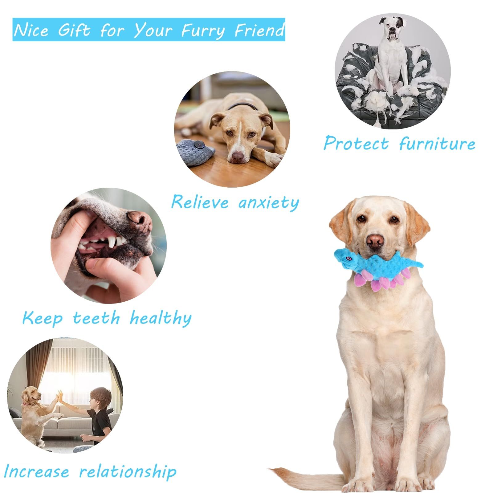 Squeaky Dog Toys for Puppy -No Stuffing Durable Plush Dog Toy with Crinkle Paper view 3