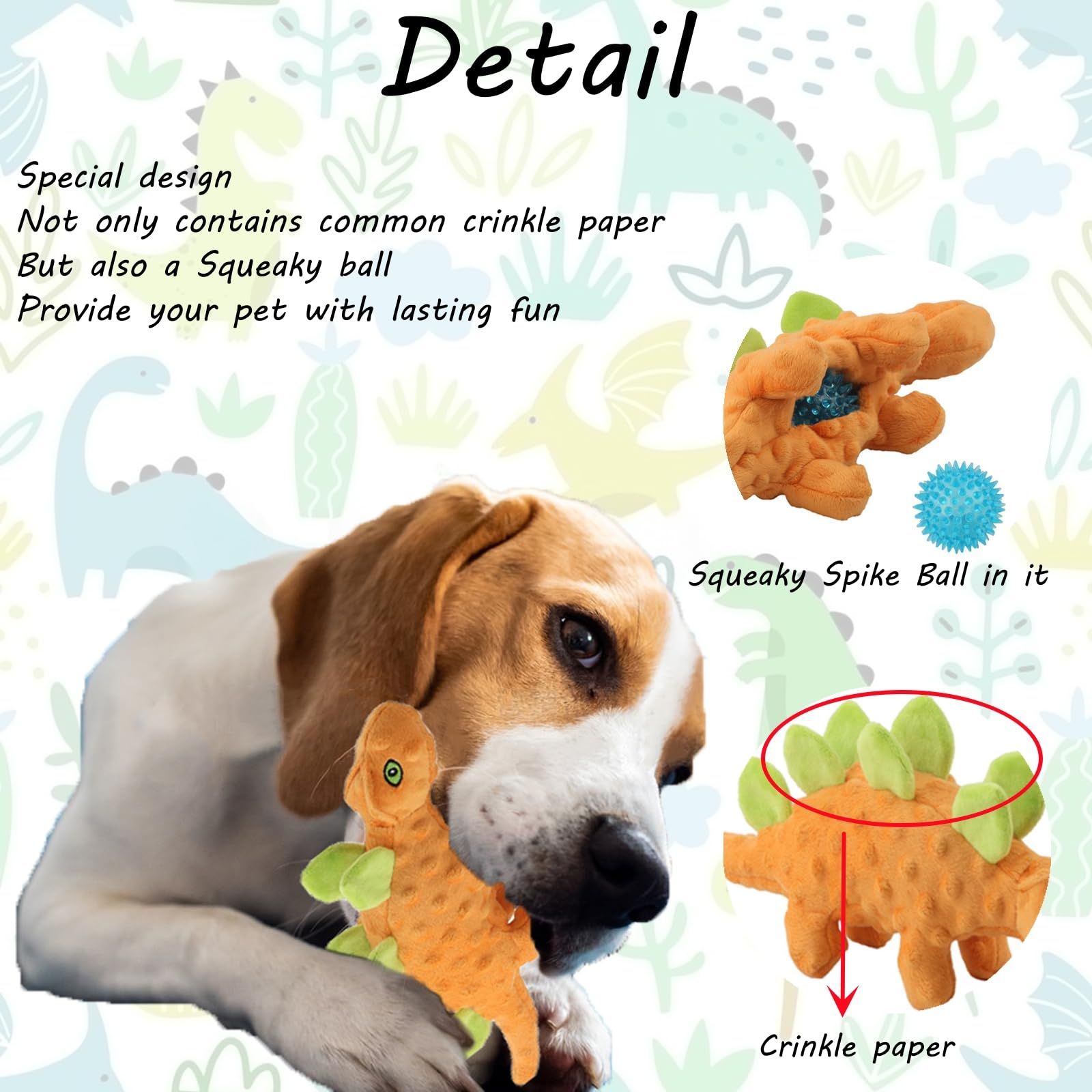 Squeaky Dog Toys for Puppy -No Stuffing Durable Plush Dog Toy with Crinkle Paper view 5