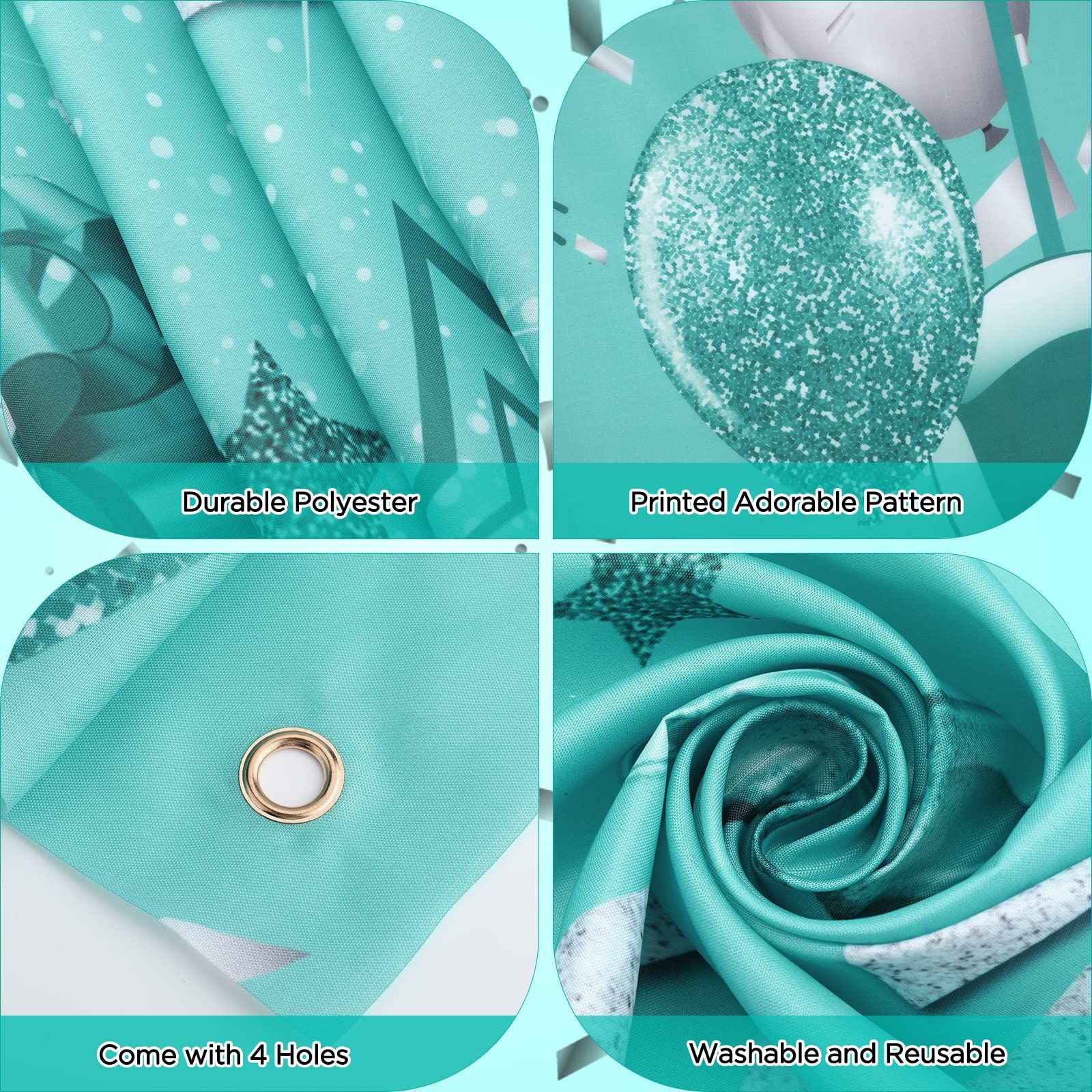Teal Birthday Banner Turquoise and Silver Green Birthday Party Decorations view 4