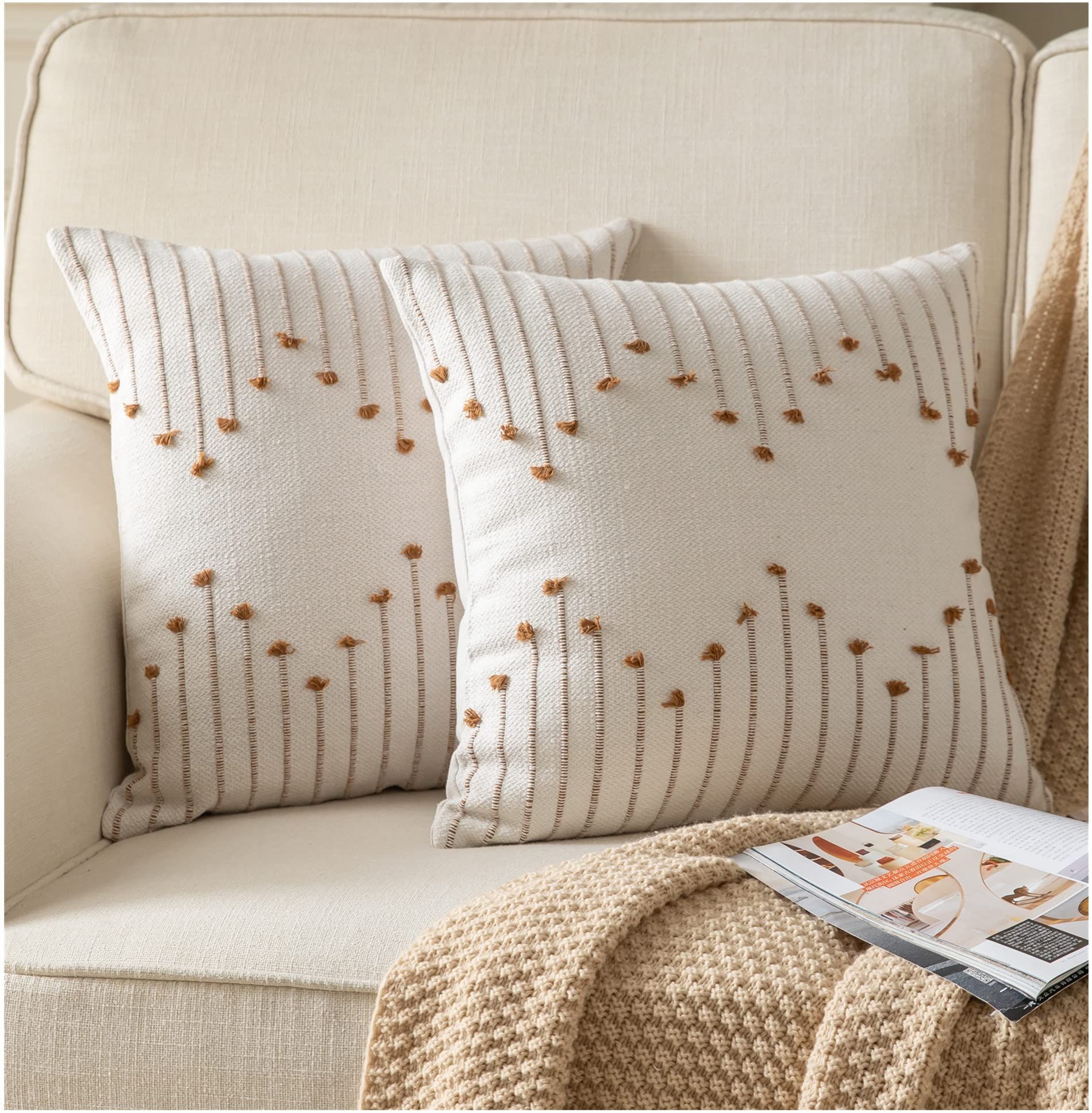 2pcs Throw Pillow Covers 18x18 Set of 2 Neutral Decorative Textured Cushion
