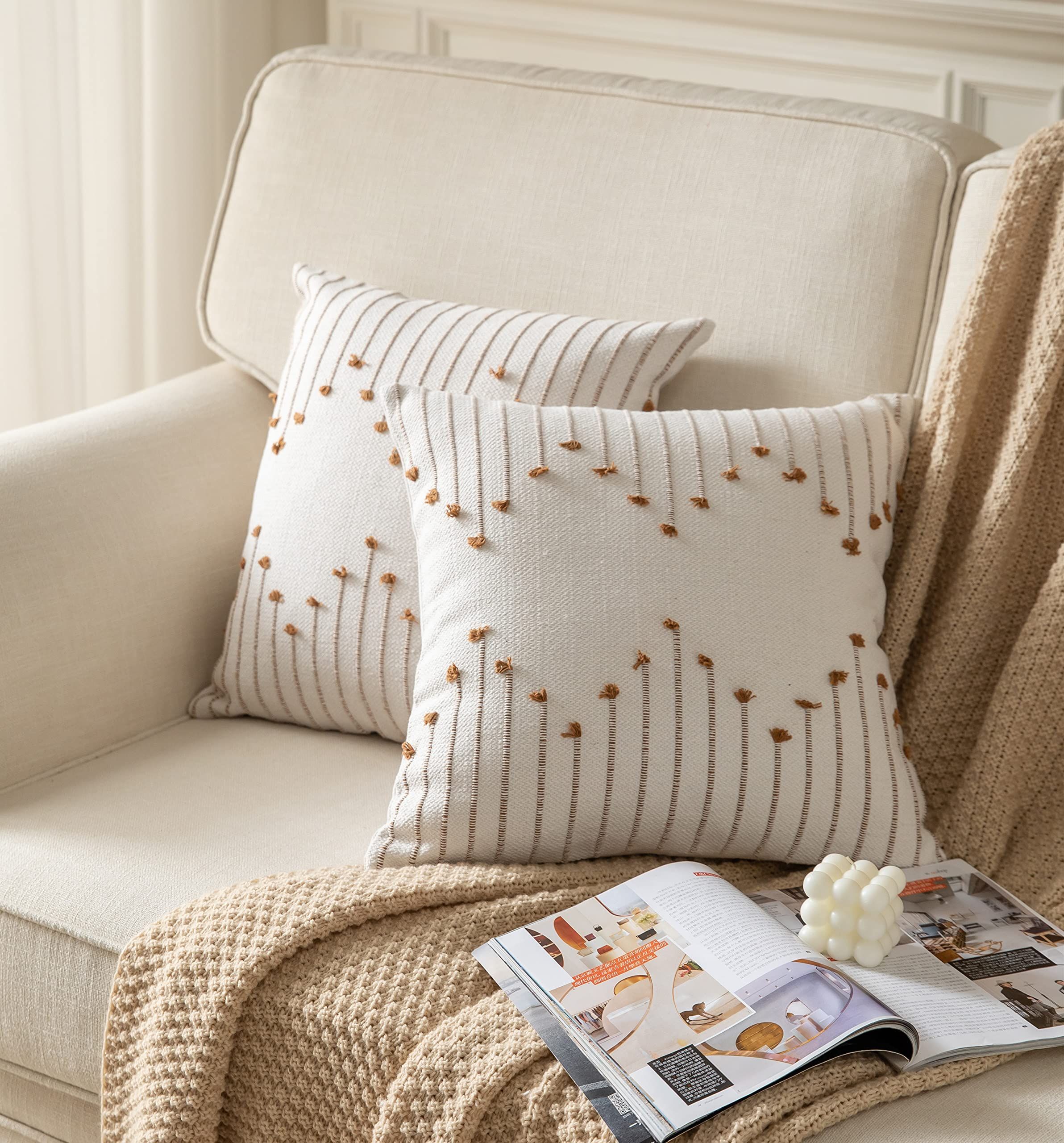 2pcs Throw Pillow Covers 18x18 Set of 2 Neutral Decorative Textured Cushion view 2